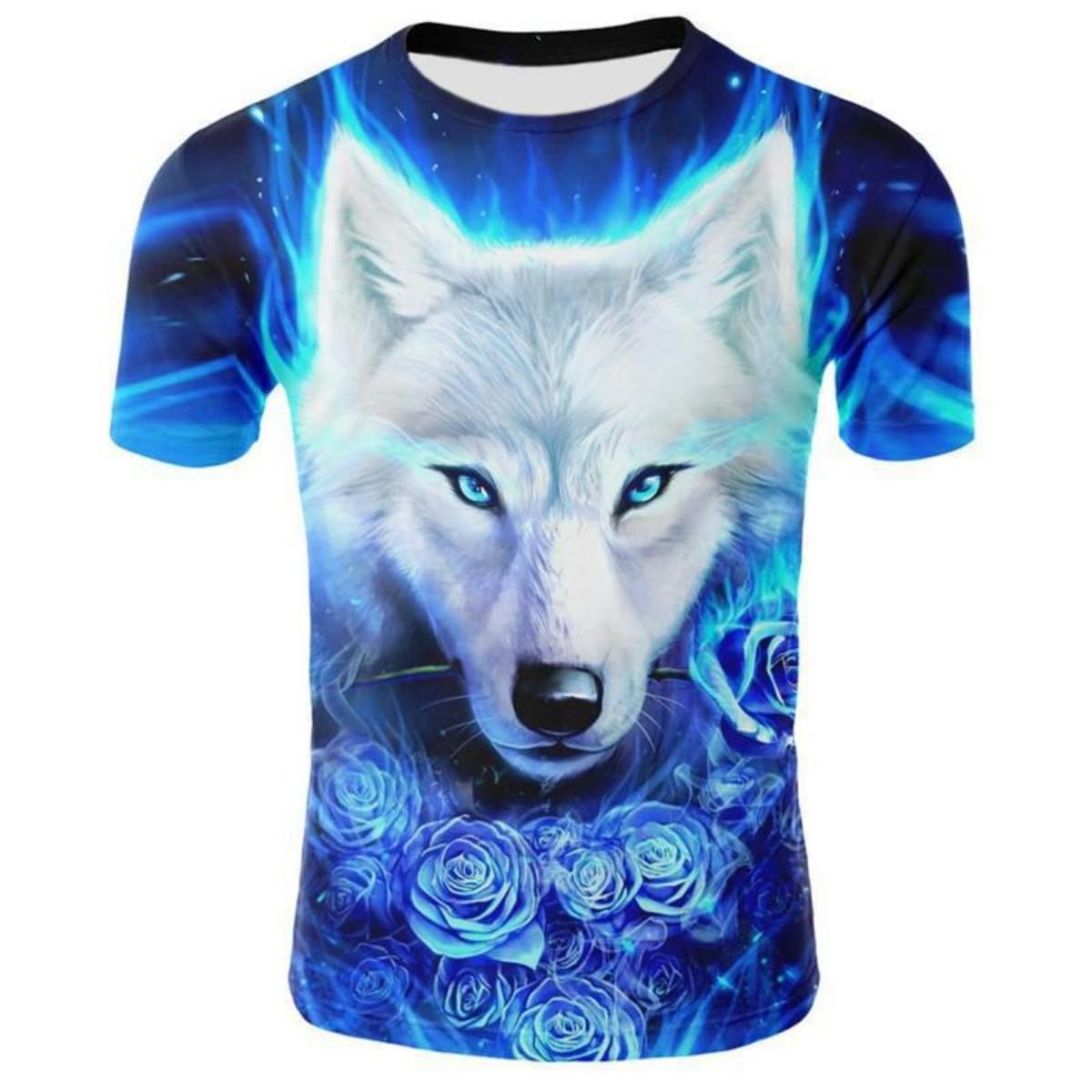 New T-Shirt with Short Sleeves for Men and Women in Summer with 3D Printed Wolf Pattern for Men.
