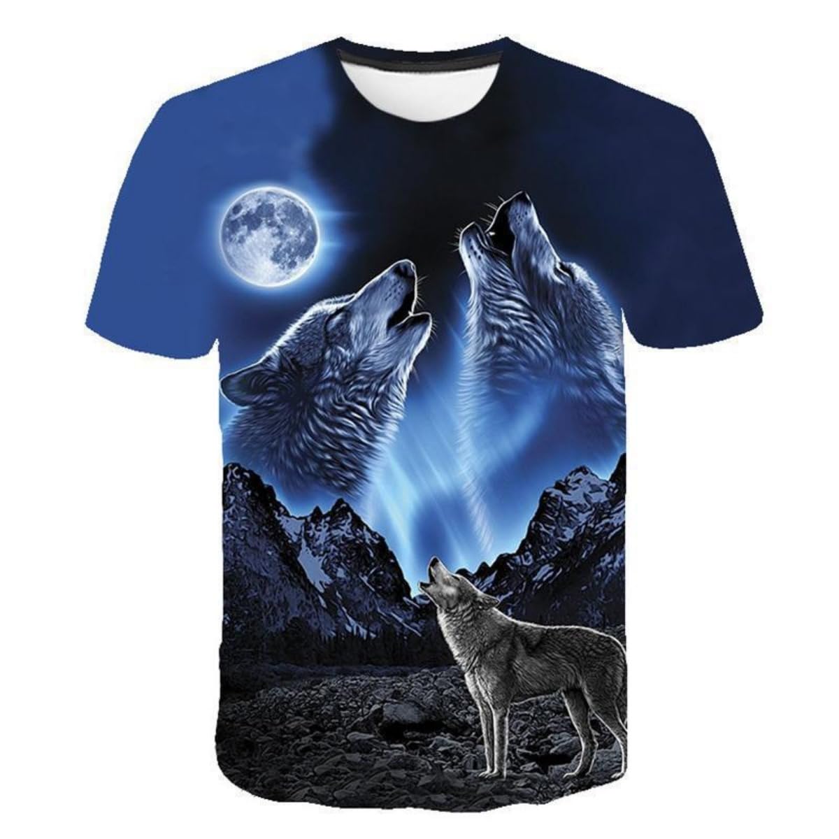 New T-Shirt with Short Sleeves for Men and Women in Summer with 3D Printed Wolf Pattern for Men.