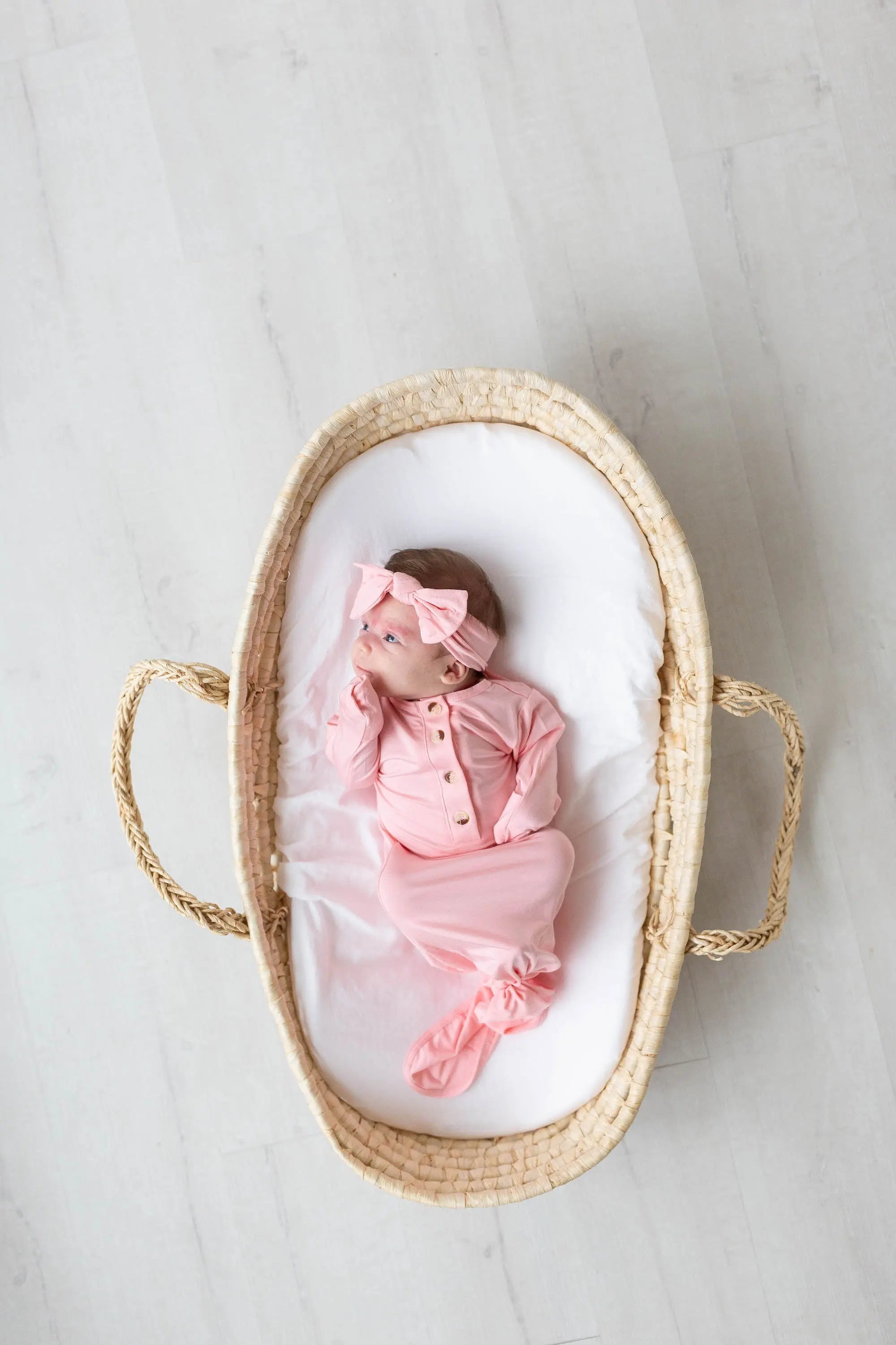 Knotted Baby Gown and Hat Set with Headband - Pink (Newborn-3 months)
