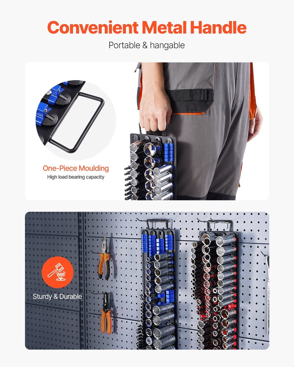 Newly Upgraded! Portable Socket Organizer Set 2PCS 160 Clips Steel Socket Tray Metric/SAE