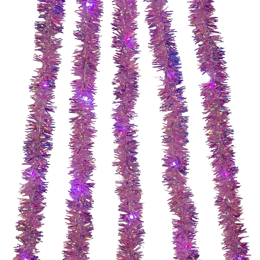 100-Light Purple Iridescent Tinsel With Purple Superbright LED Cascade Light