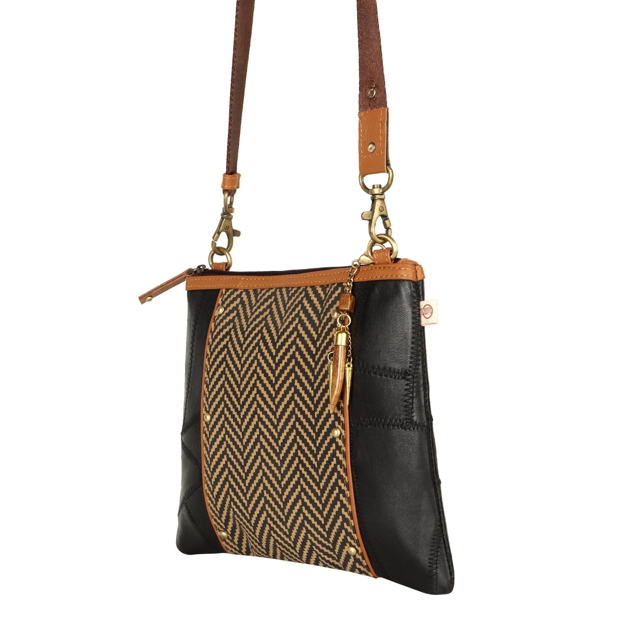 Noa Angled Crossbody Bag - Herringbone