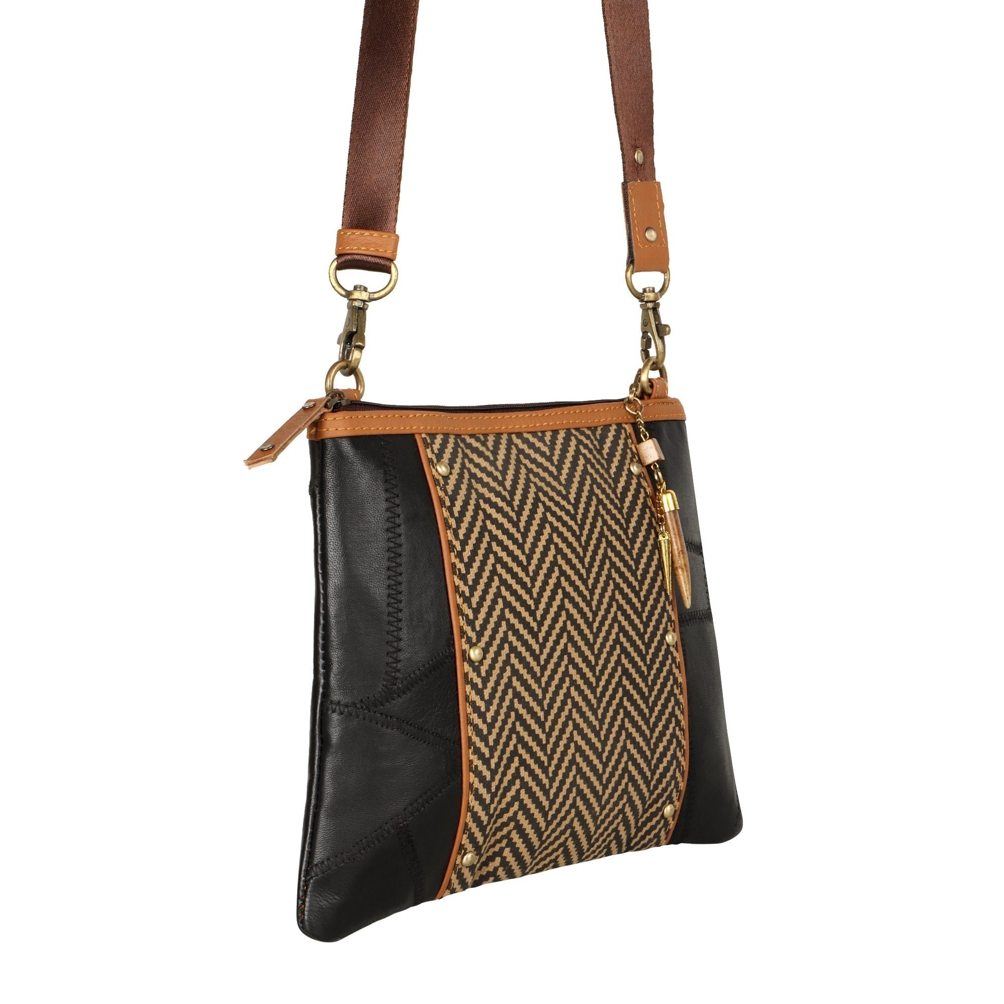 Noa Angled Crossbody Bag - Herringbone