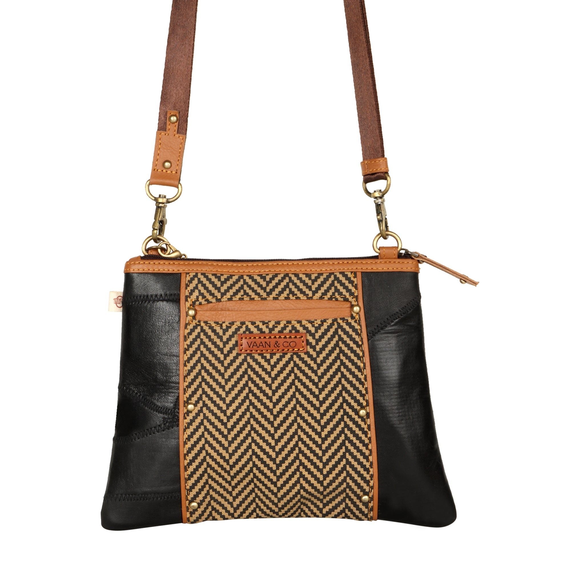 Noa Angled Crossbody Bag - Herringbone
