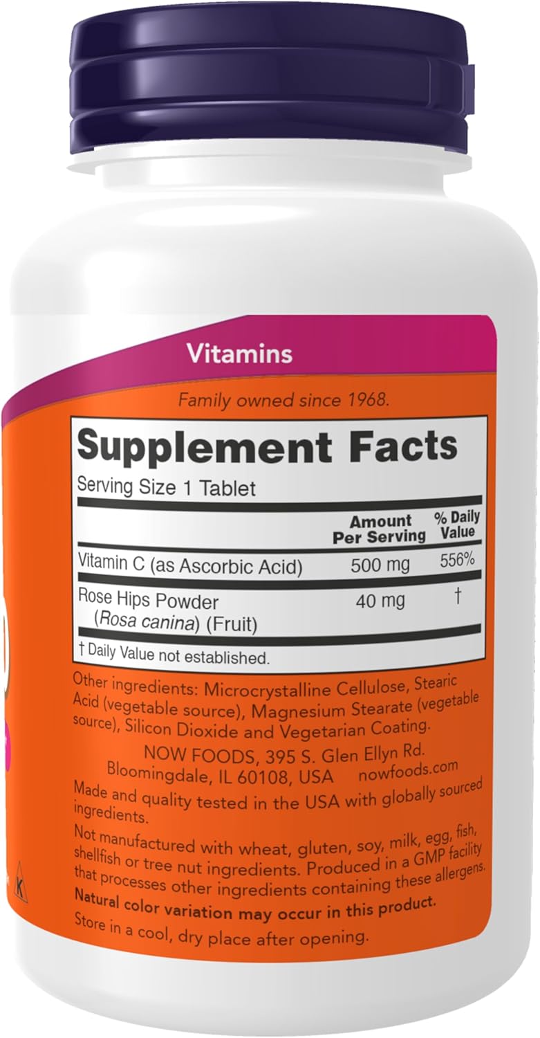 NOW Foods Supplements, Vitamin C-500 with Rose Hips, Antioxidant Protection*, 250 Tablets