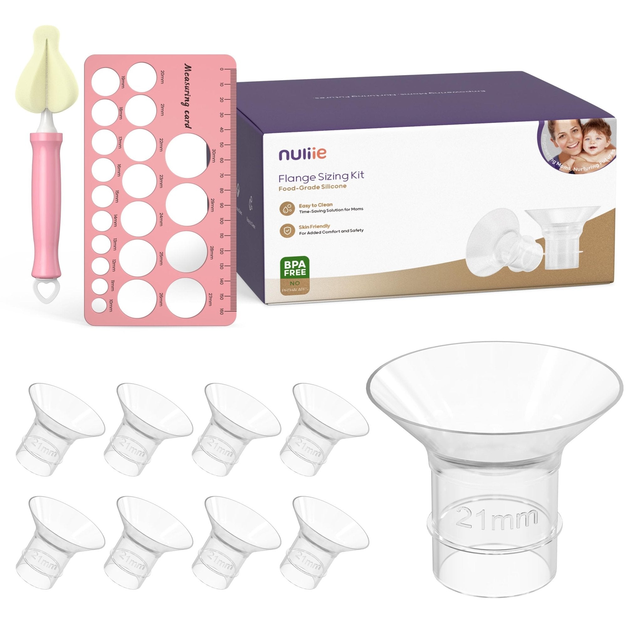 Nuliie 10PCS Flange Sizing Kit 13/15/17/19/21mm for 24mm Flange/Shield of Most Pumps, Silicone Flanges Insert for Momcozy/Spectra Electric Breast Pumps, Pumping Essential Kit for Moms