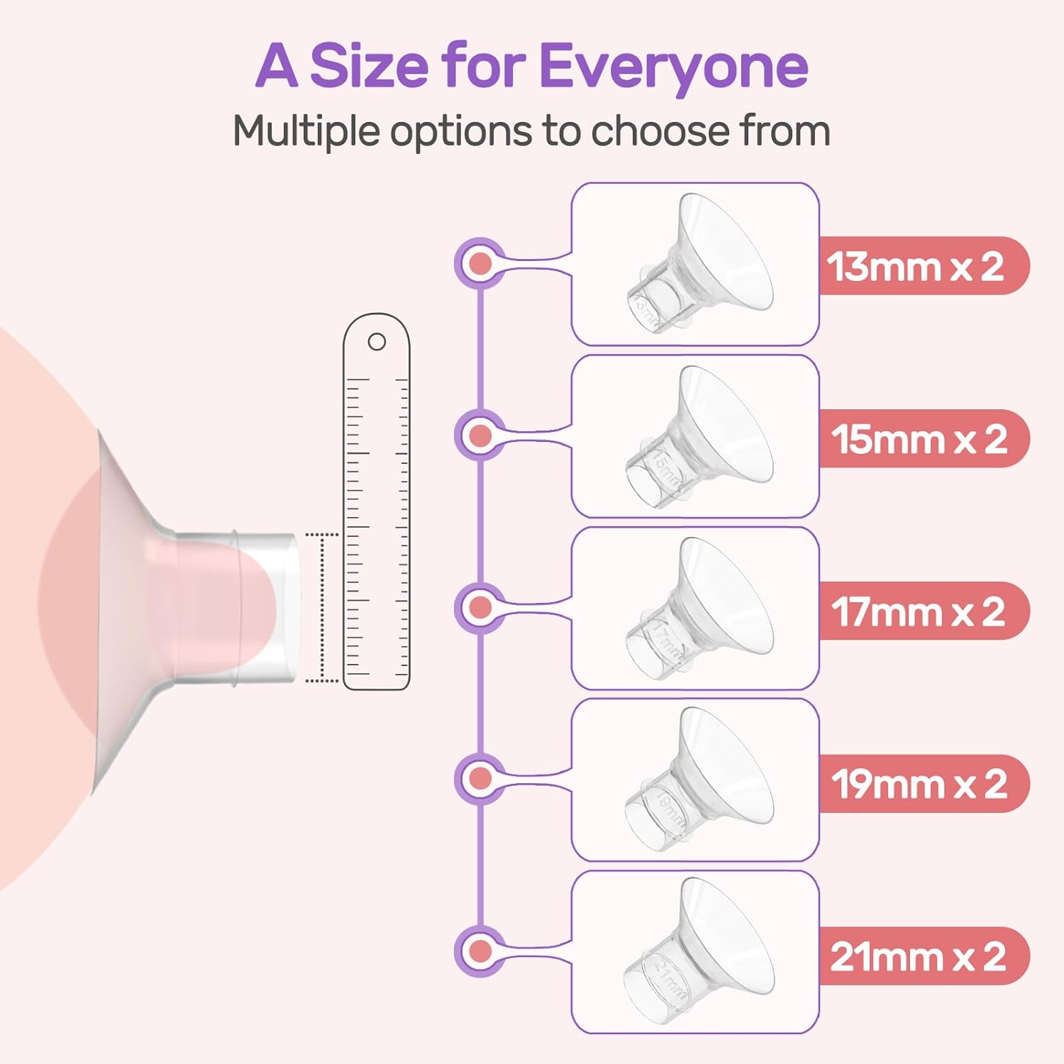 Nuliie 10PCS Flange Sizing Kit 13/15/17/19/21mm for 24mm Flange/Shield of Most Pumps, Silicone Flanges Insert for Momcozy/Spectra Electric Breast Pumps, Pumping Essential Kit for Moms