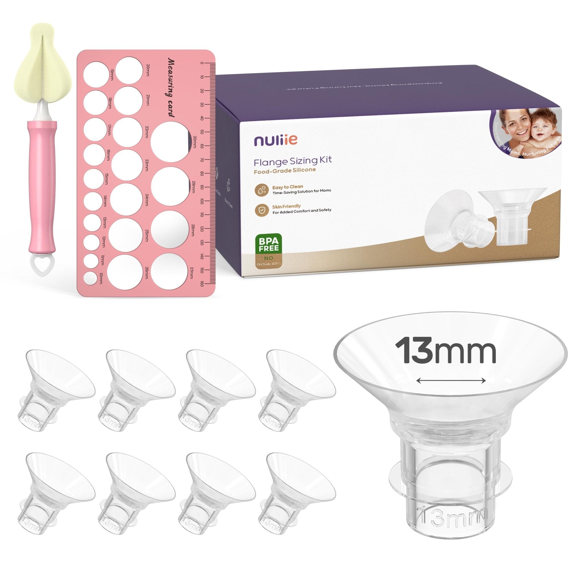 Nuliie 10PCS Flange Sizing Kit 13/15/17/19/21mm for 24mm Flange/Shield of Most Pumps, Silicone Flanges Insert for Momcozy/Spectra Electric Breast Pumps, Pumping Essential Kit for Moms