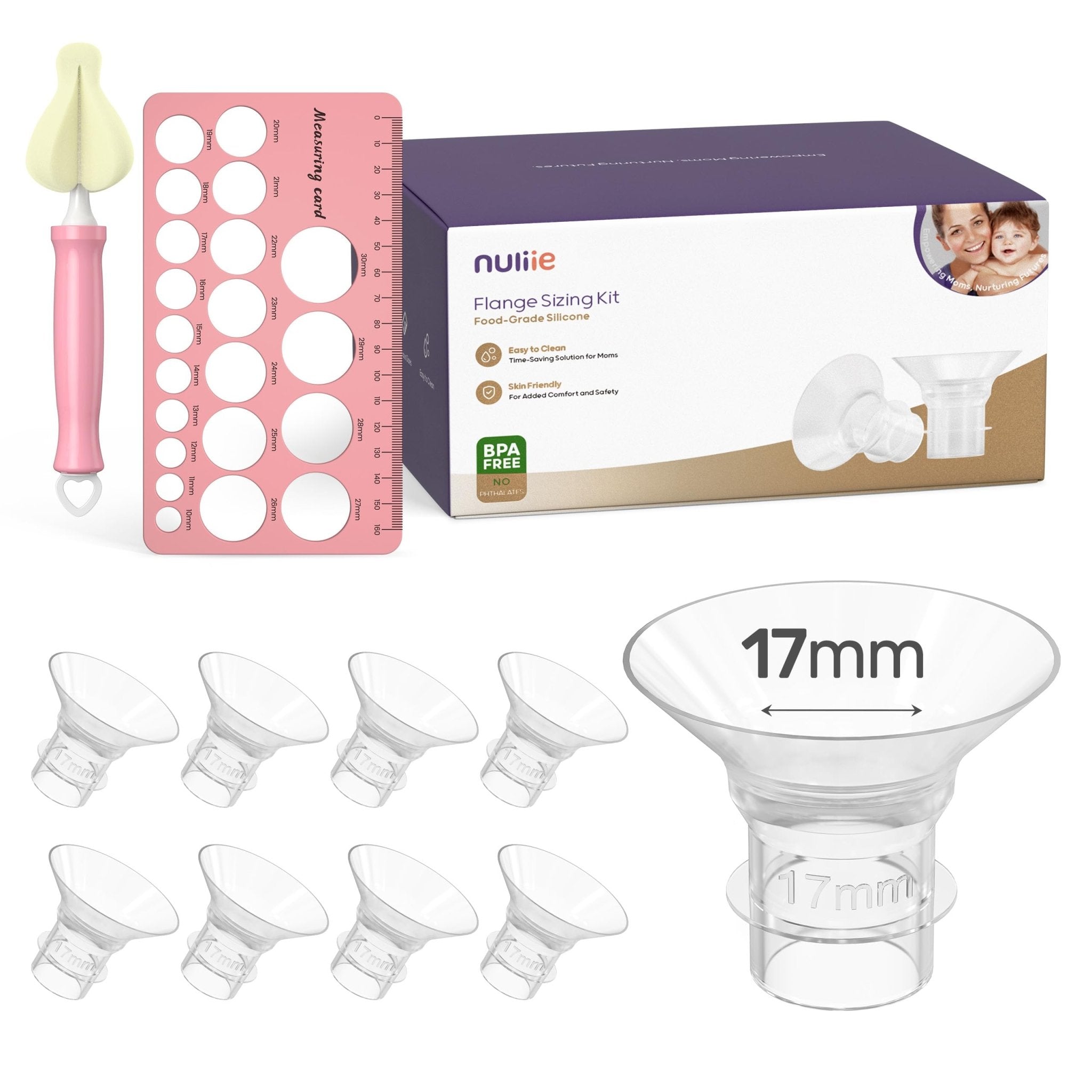 Nuliie 10PCS Flange Sizing Kit 13/15/17/19/21mm for 24mm Flange/Shield of Most Pumps, Silicone Flanges Insert for Momcozy/Spectra Electric Breast Pumps, Pumping Essential Kit for Moms