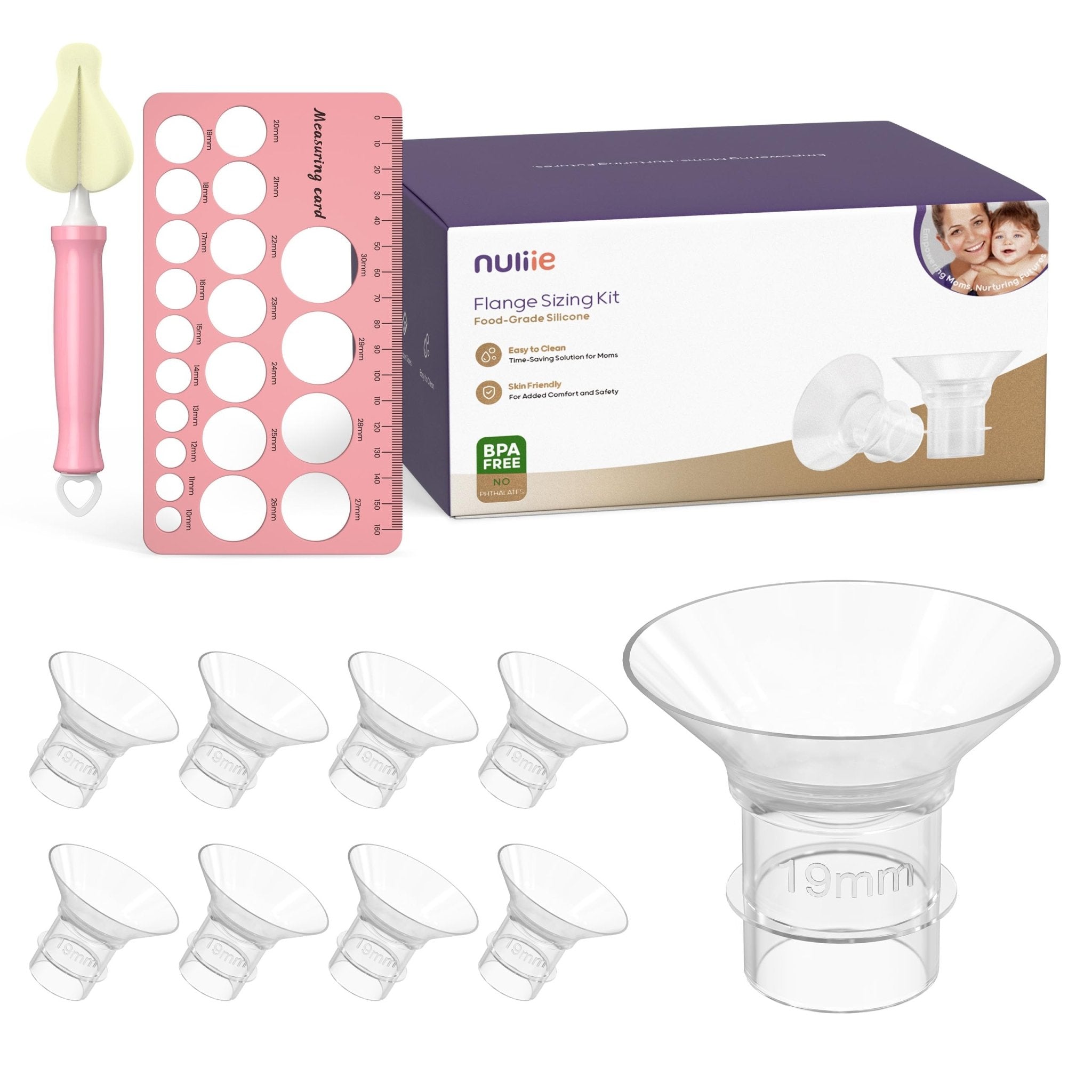 Nuliie 10PCS Flange Sizing Kit 13/15/17/19/21mm for 24mm Flange/Shield of Most Pumps, Silicone Flanges Insert for Momcozy/Spectra Electric Breast Pumps, Pumping Essential Kit for Moms
