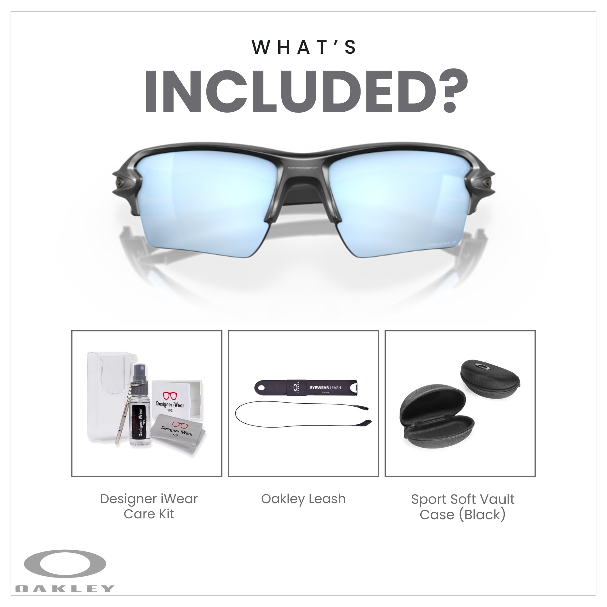 Oakley Flak 2.0 XL OO9188 Rectangle Sunglasses For Men + BUNDLE Leash + Designer iWear Care Kit