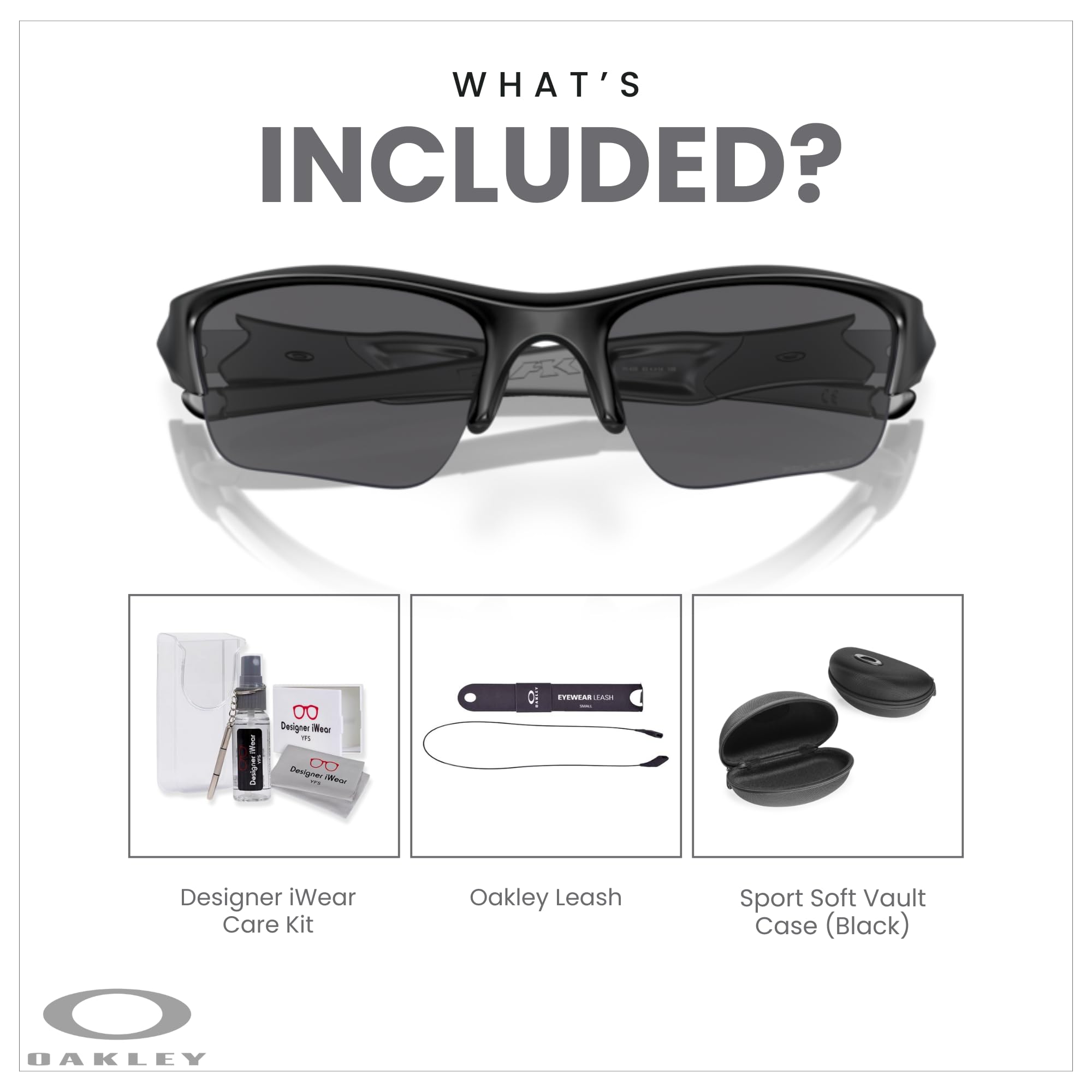 Oakley Flak Jacket XLJ OO9009 Rectangle Sunglasses for Men+ BUNDLE Leash + BUNDLE with Designer iWear Care Kit