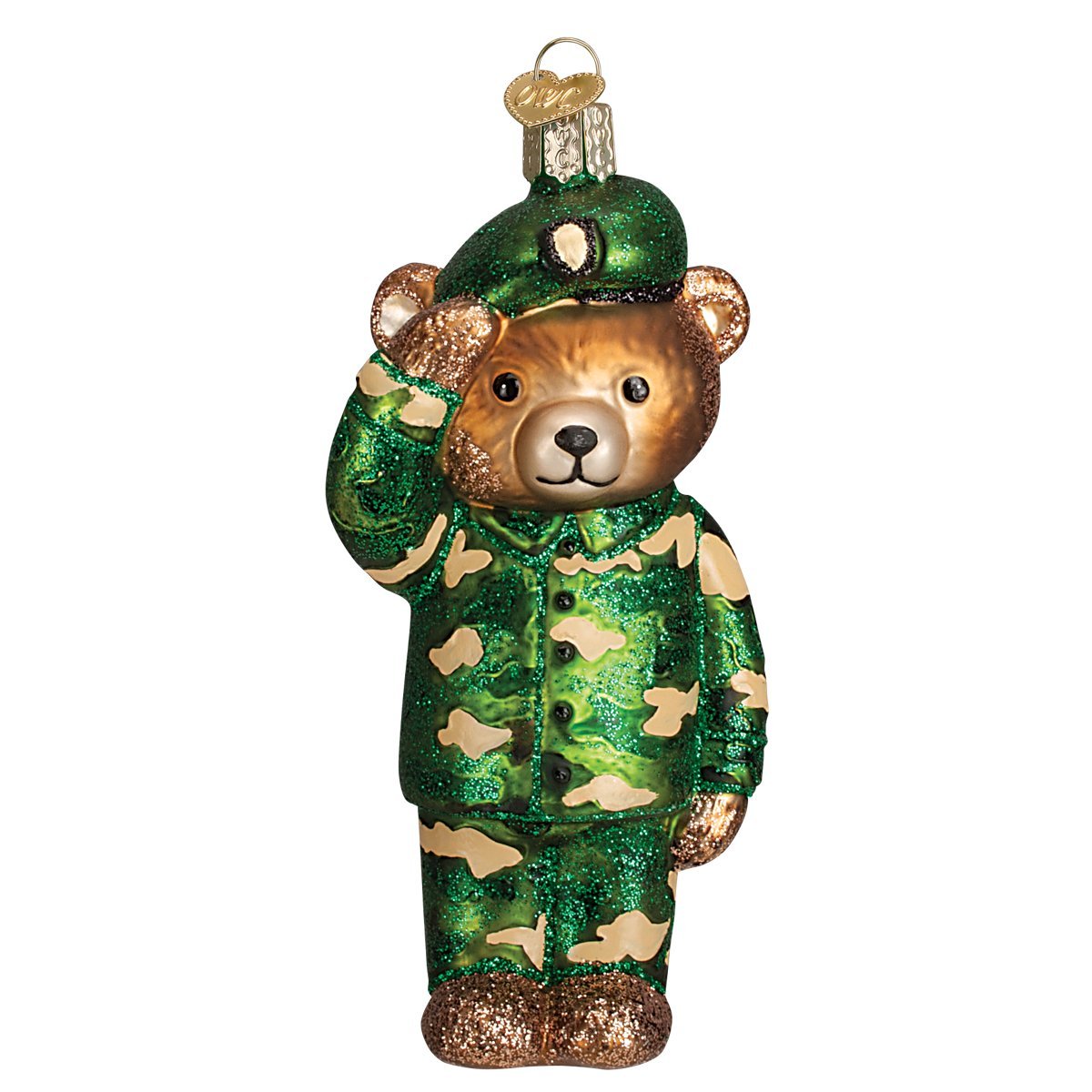 Army Bear Glass Ornament