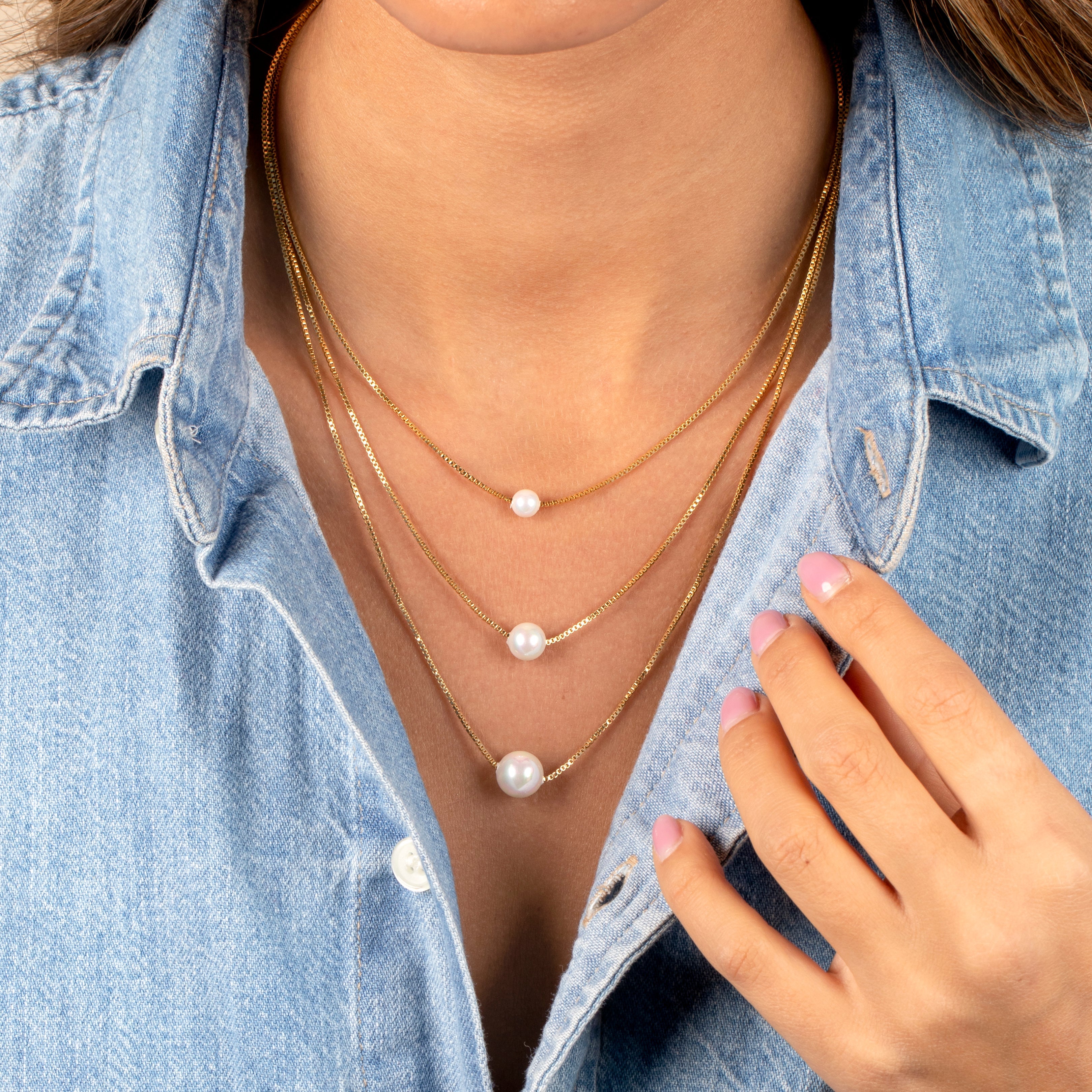  Triple Pearl Pendant Chain Necklace - Adina's Jewels