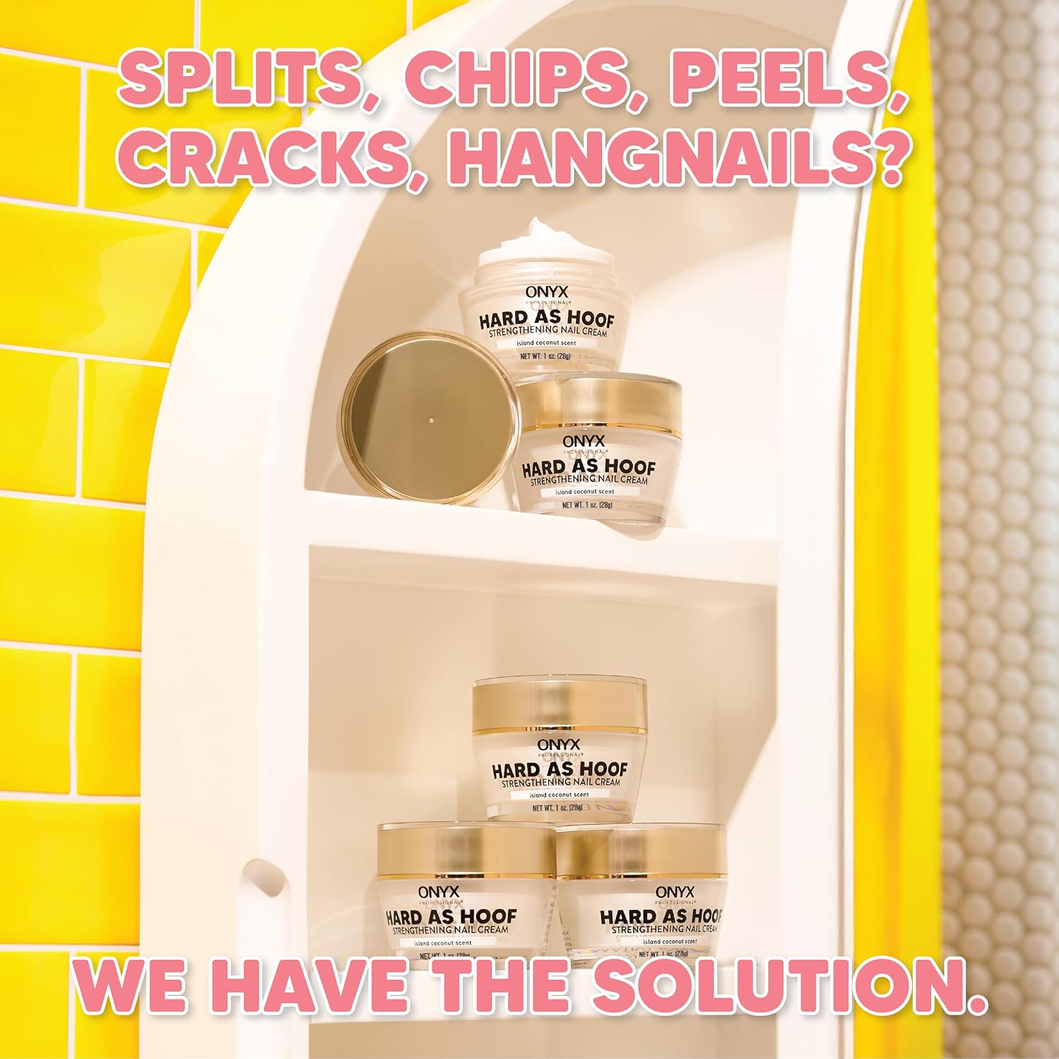 Onyx Professional Hard as Hoof Nail Strengthening Cream with Coconut Scent, Nail Growth & Conditioning Cuticle Cream Stops Splits, Chips, Cracks & Strengthens Nails, 1 oz