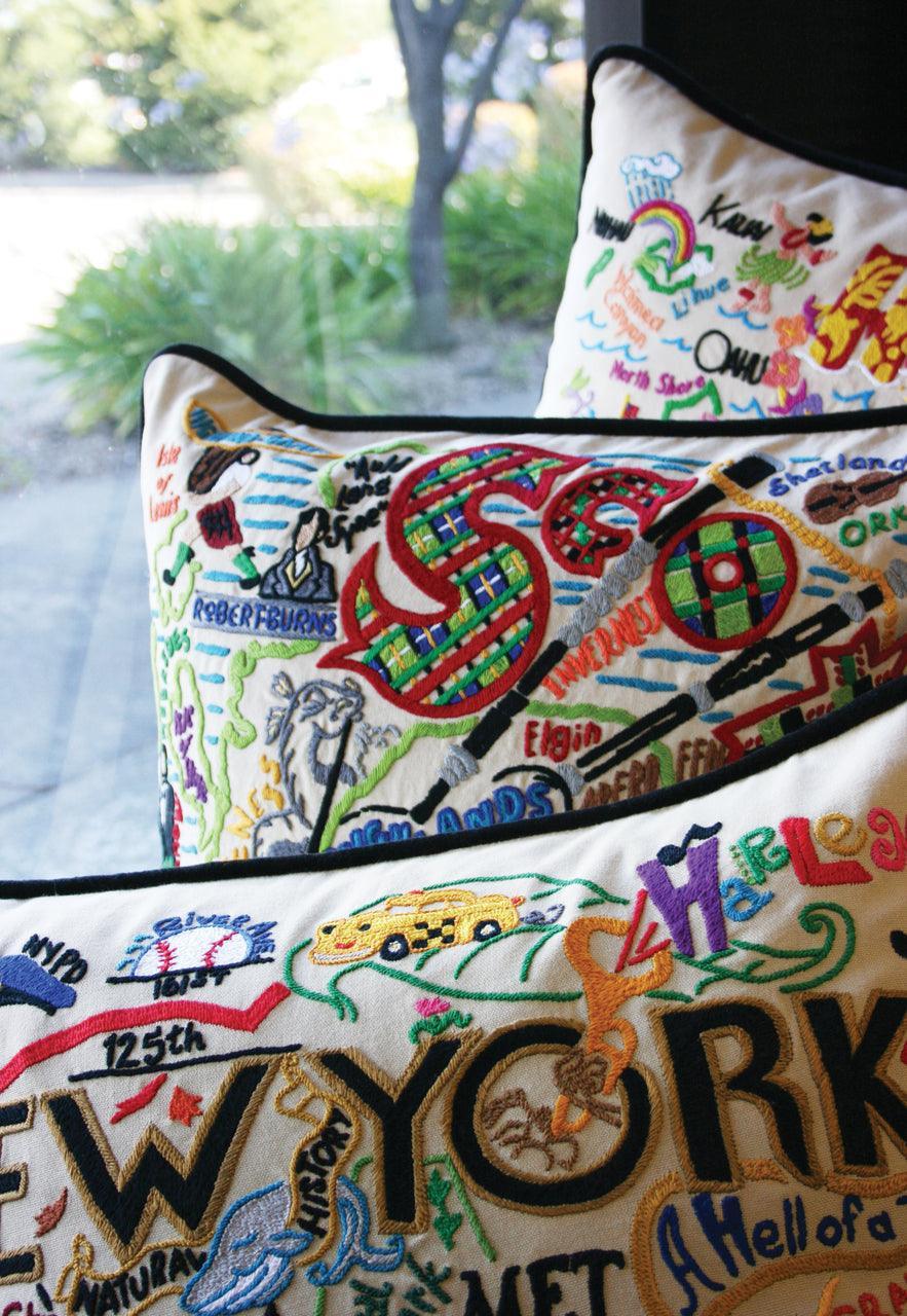 Oregon Hand-Embroidered Pillow