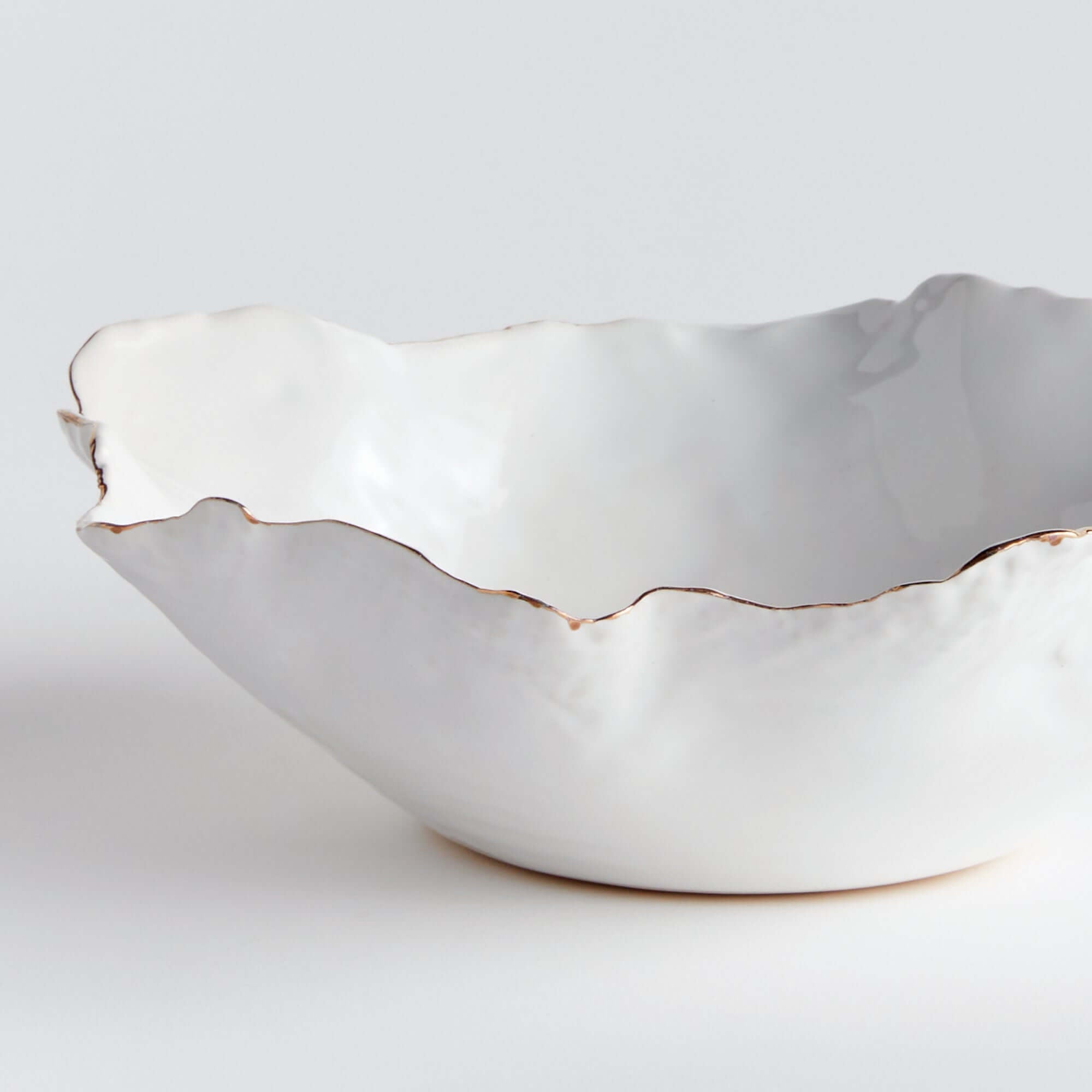 Organic Shape Decorative Ceramic Bowl with Gold Trim