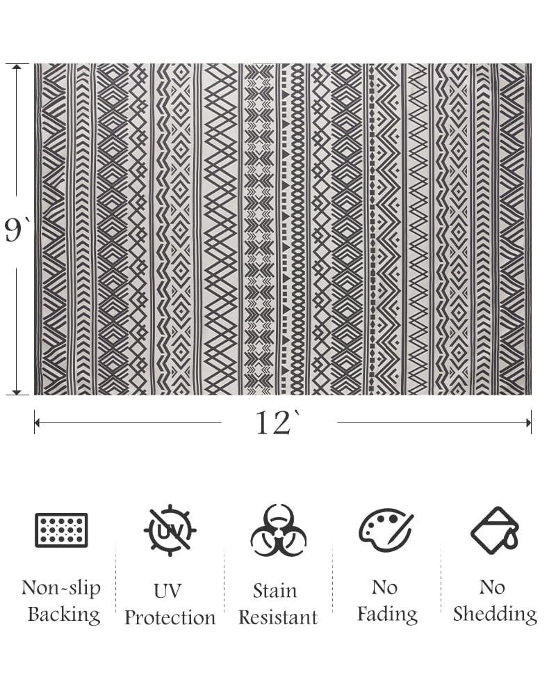 Outdoor Rug Carpet 5x8 ft, Flatweave Textured Outdoor Patio Rug Non Slip Indoor Outdoor Rugs with Rubber Particles Backing Boho Outdoor Area Rug for Patio Deck Front Porch Backyard Balcony