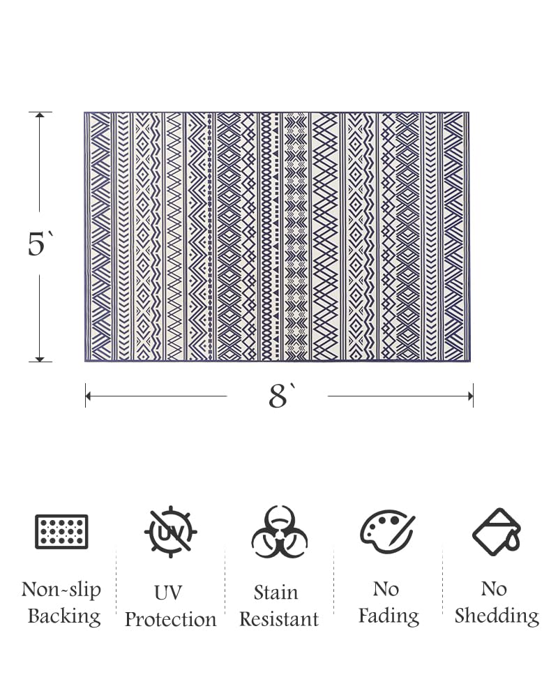 Outdoor Rug Carpet 5x8 ft, Flatweave Textured Outdoor Patio Rug Non Slip Indoor Outdoor Rugs with Rubber Particles Backing Boho Outdoor Area Rug for Patio Deck Front Porch Backyard Balcony