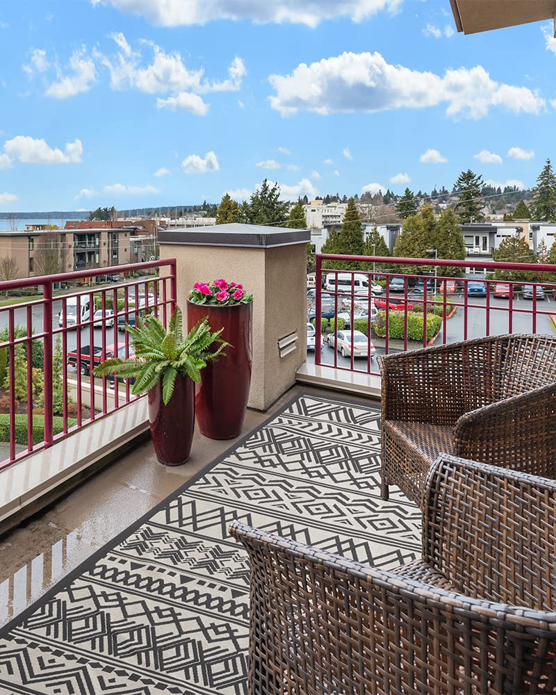 Outdoor Rug Carpet 5x8 ft, Flatweave Textured Outdoor Patio Rug Non Slip Indoor Outdoor Rugs with Rubber Particles Backing Boho Outdoor Area Rug for Patio Deck Front Porch Backyard Balcony