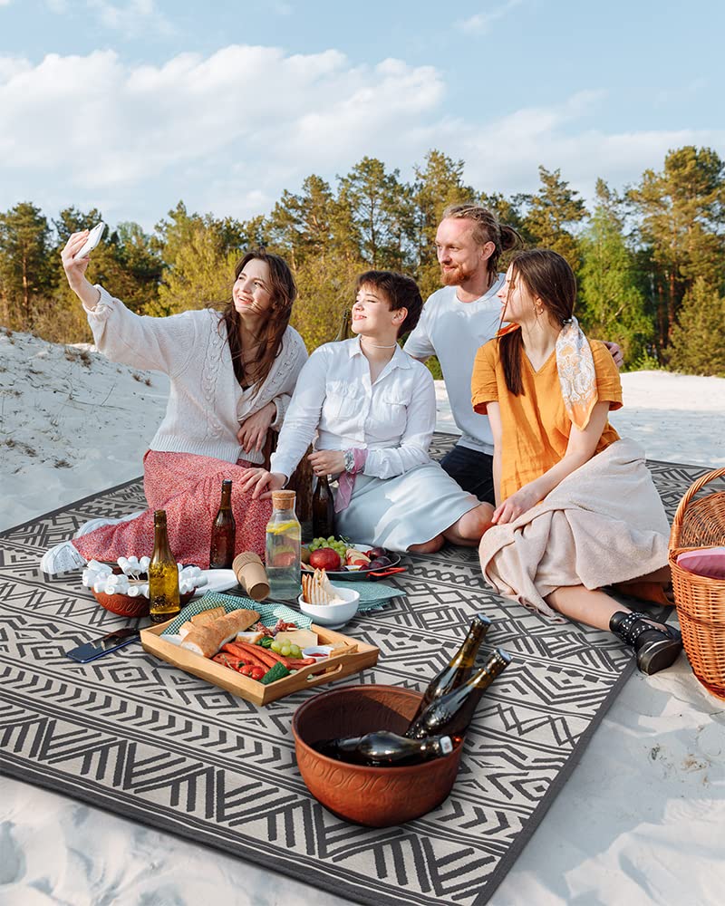 Outdoor Rug Carpet 5x8 ft, Flatweave Textured Outdoor Patio Rug Non Slip Indoor Outdoor Rugs with Rubber Particles Backing Boho Outdoor Area Rug for Patio Deck Front Porch Backyard Balcony