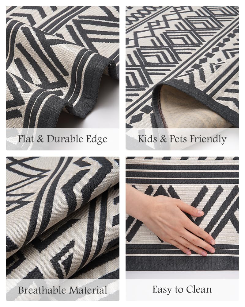 Outdoor Rug Carpet 5x8 ft, Flatweave Textured Outdoor Patio Rug Non Slip Indoor Outdoor Rugs with Rubber Particles Backing Boho Outdoor Area Rug for Patio Deck Front Porch Backyard Balcony