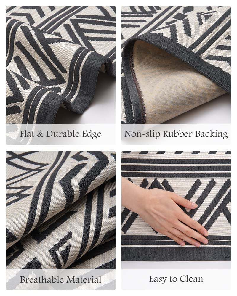 Outdoor Rug Carpet 5x8 ft, Flatweave Textured Outdoor Patio Rug Non Slip Indoor Outdoor Rugs with Rubber Particles Backing Boho Outdoor Area Rug for Patio Deck Front Porch Backyard Balcony