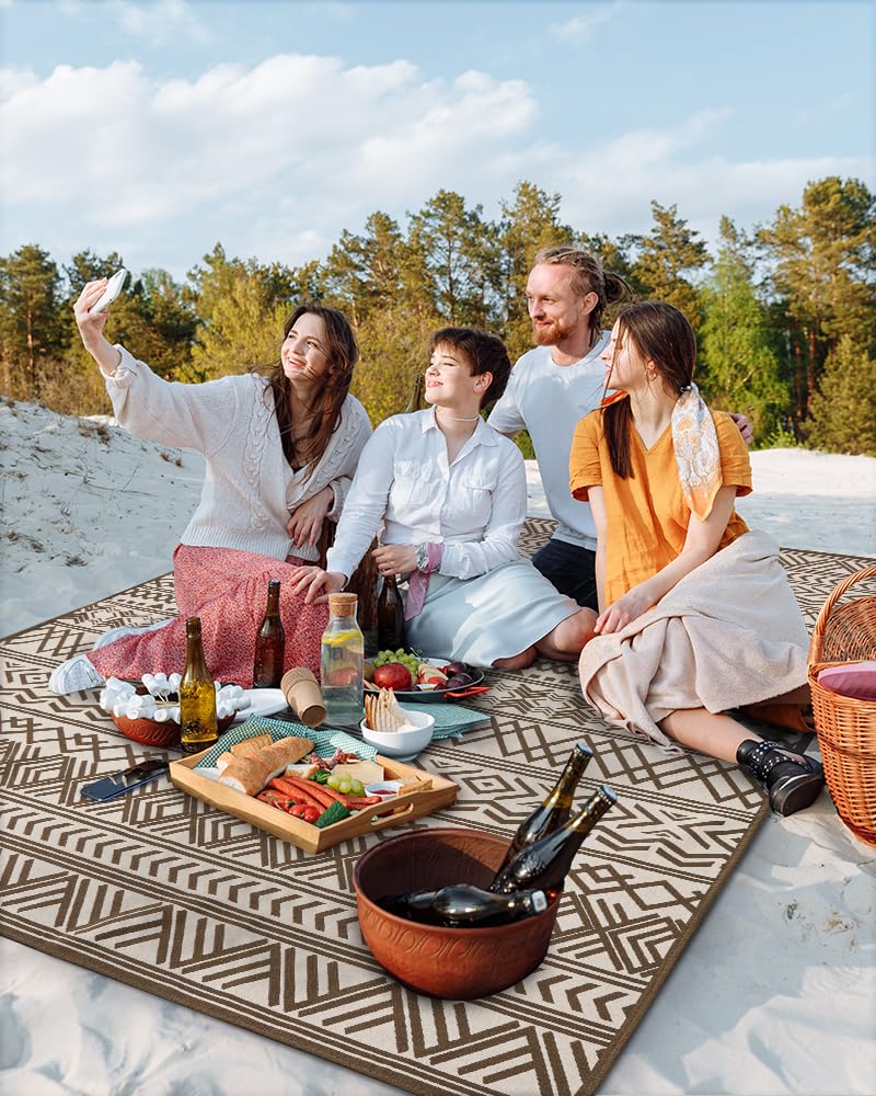 Outdoor Rug Carpet 5x8 ft, Flatweave Textured Outdoor Patio Rug Non Slip Indoor Outdoor Rugs with Rubber Particles Backing Boho Outdoor Area Rug for Patio Deck Front Porch Backyard Balcony