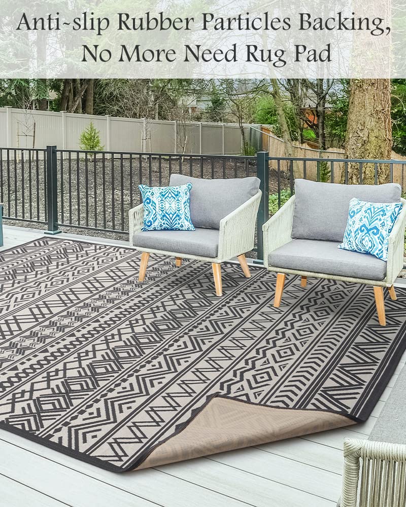 Outdoor Rug Carpet 5x8 ft, Flatweave Textured Outdoor Patio Rug Non Slip Indoor Outdoor Rugs with Rubber Particles Backing Boho Outdoor Area Rug for Patio Deck Front Porch Backyard Balcony