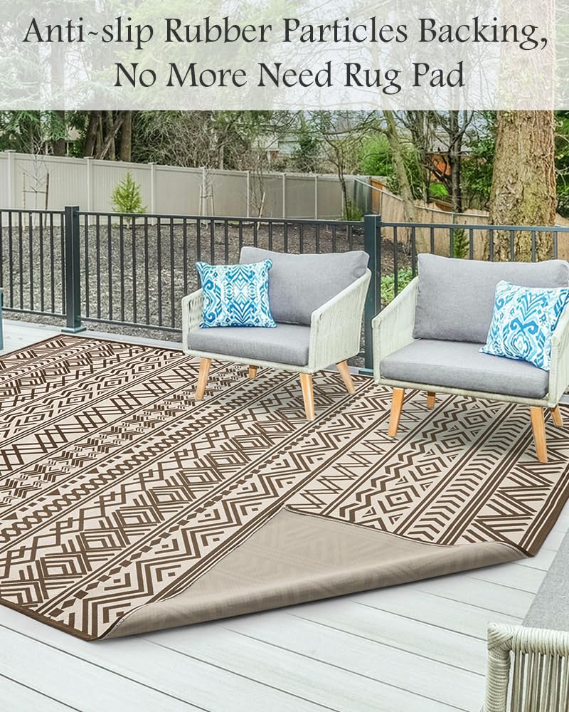 Outdoor Rug Carpet 5x8 ft, Flatweave Textured Outdoor Patio Rug Non Slip Indoor Outdoor Rugs with Rubber Particles Backing Boho Outdoor Area Rug for Patio Deck Front Porch Backyard Balcony