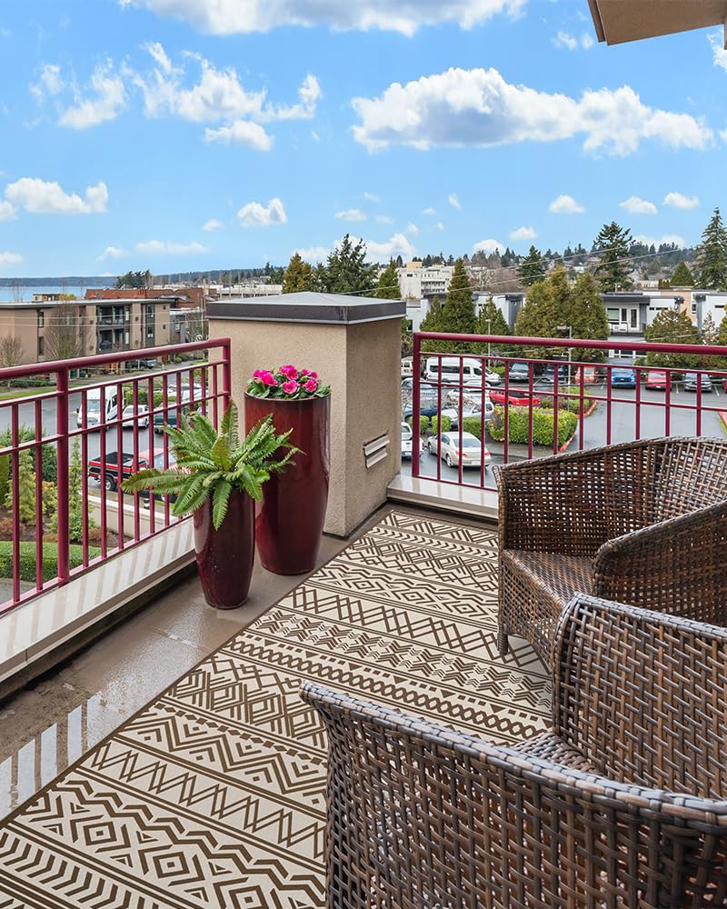 Outdoor Rug Carpet 5x8 ft, Flatweave Textured Outdoor Patio Rug Non Slip Indoor Outdoor Rugs with Rubber Particles Backing Boho Outdoor Area Rug for Patio Deck Front Porch Backyard Balcony