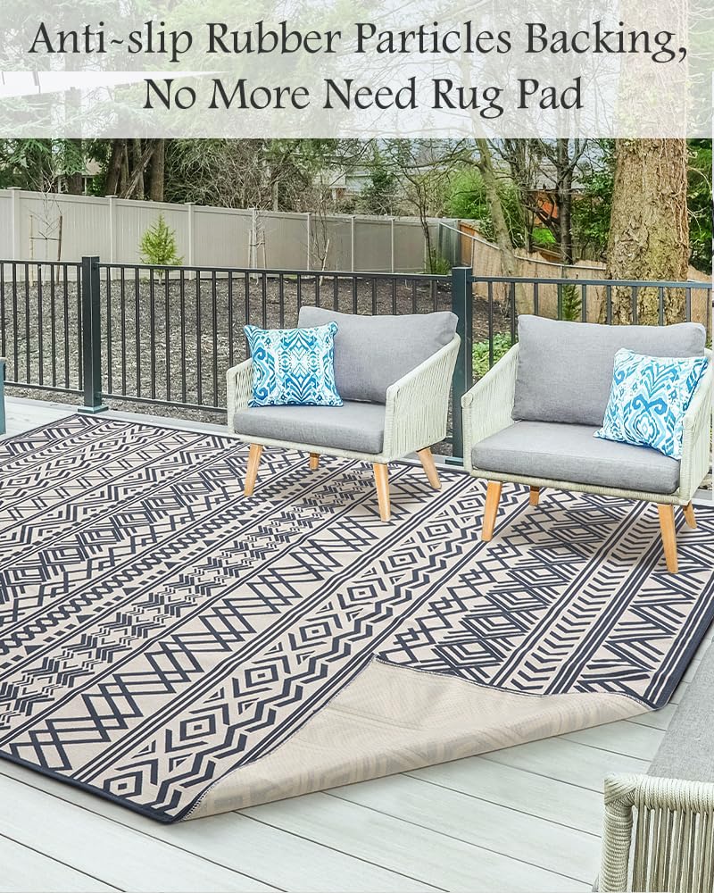 Outdoor Rug Carpet 5x8 ft, Flatweave Textured Outdoor Patio Rug Non Slip Indoor Outdoor Rugs with Rubber Particles Backing Boho Outdoor Area Rug for Patio Deck Front Porch Backyard Balcony