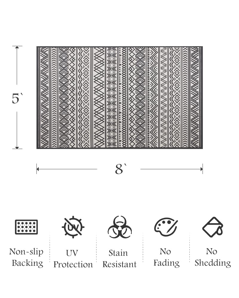 Outdoor Rug Carpet 5x8 ft, Flatweave Textured Outdoor Patio Rug Non Slip Indoor Outdoor Rugs with Rubber Particles Backing Boho Outdoor Area Rug for Patio Deck Front Porch Backyard Balcony