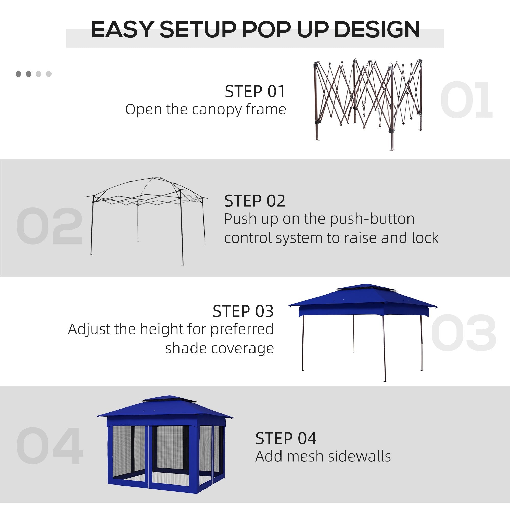 Outsunny 11 x 11 Pop-Up Canopy Gazebo Outdoor Patio Event Tent with Zipper Netting,Carry Bag, UV Protection for Backyard & Garden, Blue