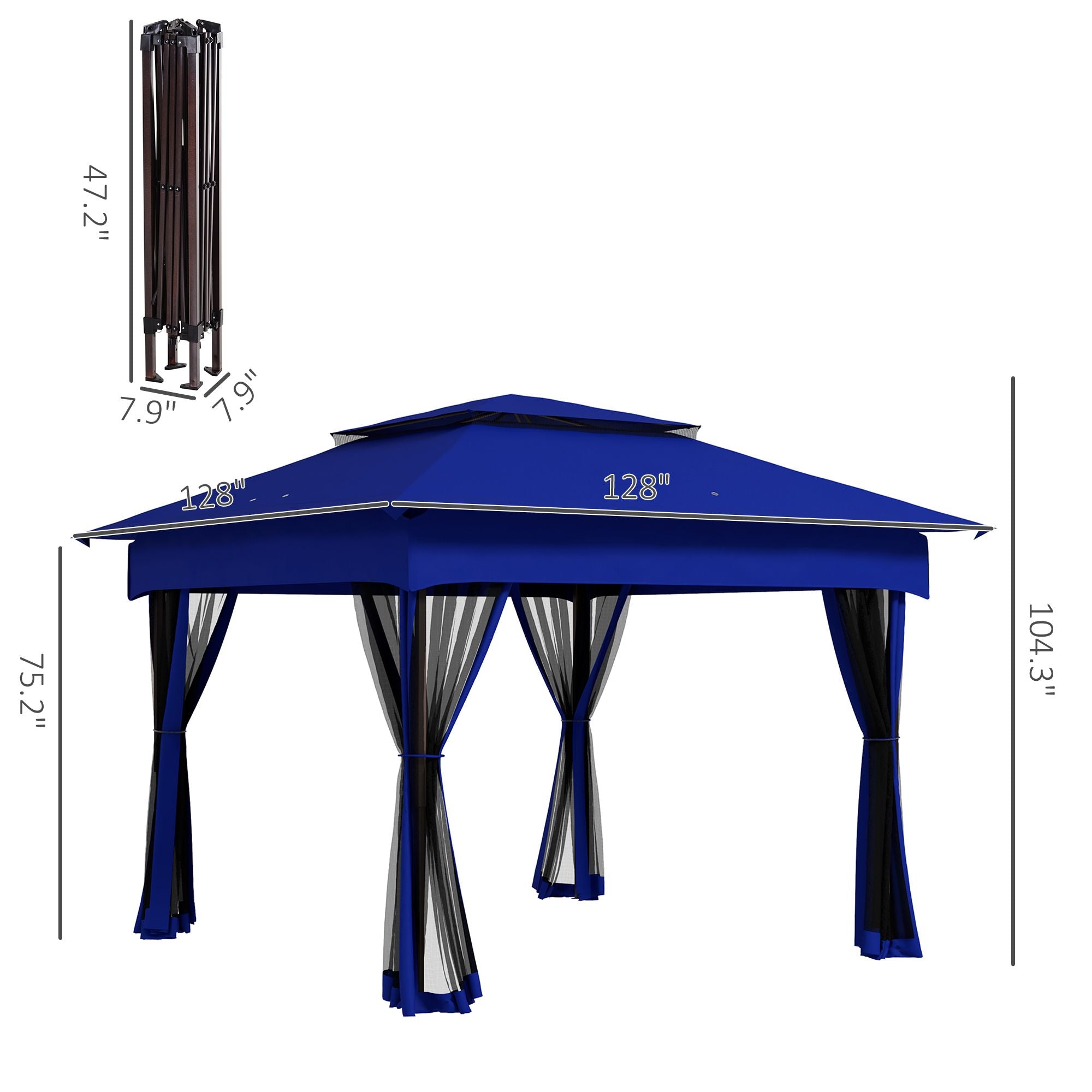 Outsunny 11 x 11 Pop-Up Canopy Gazebo Outdoor Patio Event Tent with Zipper Netting,Carry Bag, UV Protection for Backyard & Garden, Blue