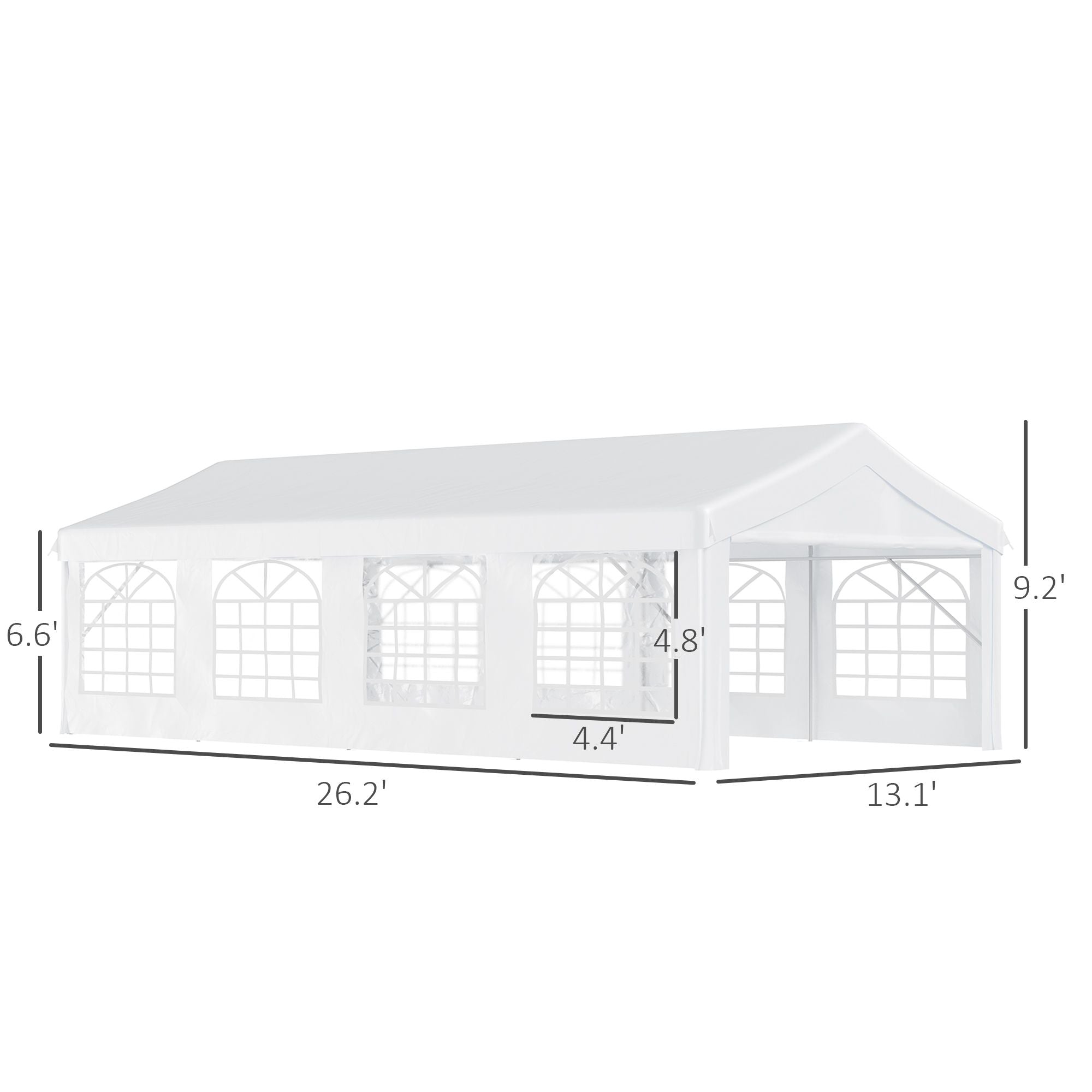 Outsunny 13' x 26' Heavy-Duty Outdoor Carport Party Event Tent, Patio Gazebo Canopy Pavilion with 4 Sidewalls & 8 Windows, White