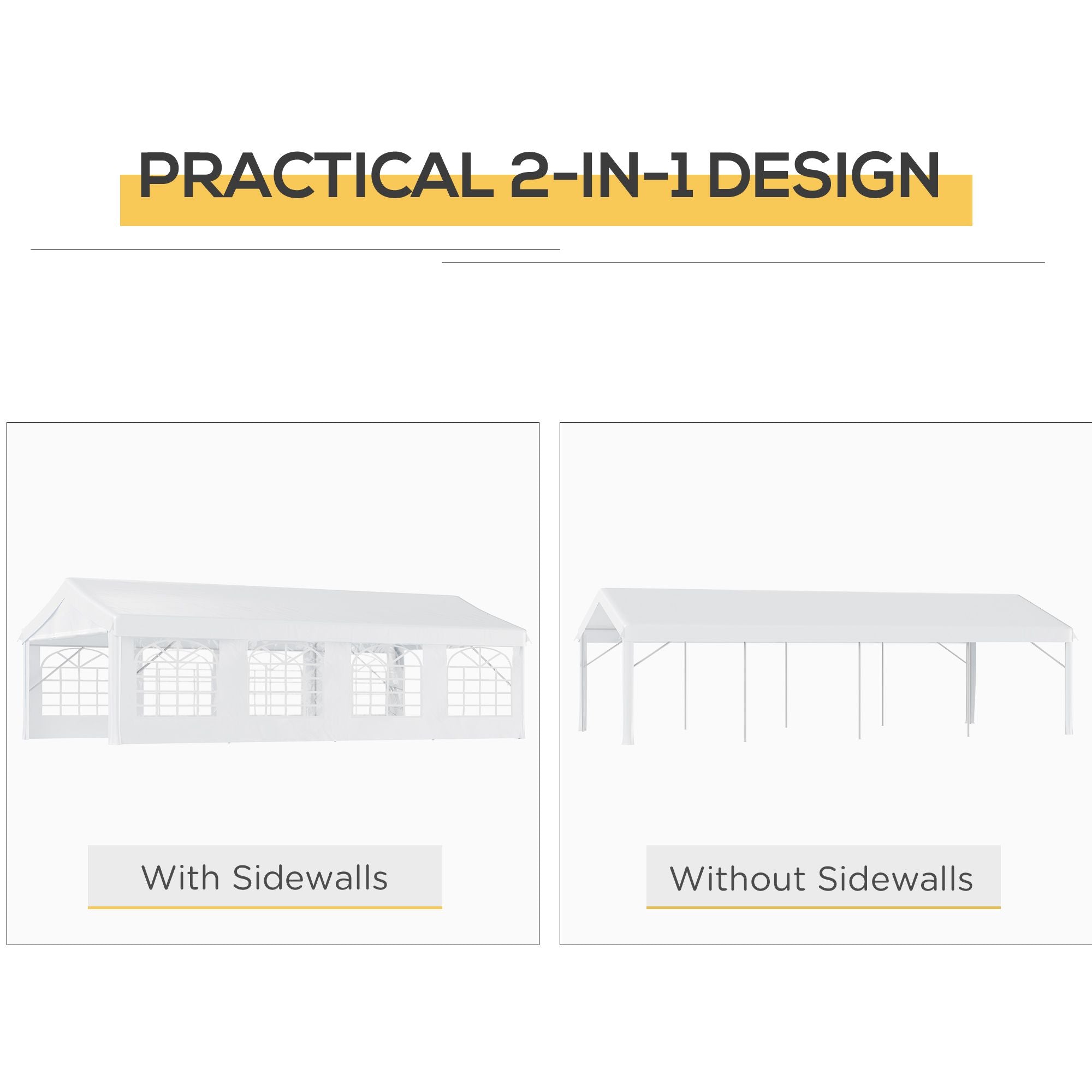 Outsunny 13' x 26' Heavy-Duty Outdoor Carport Party Event Tent, Patio Gazebo Canopy Pavilion with 4 Sidewalls & 8 Windows, White