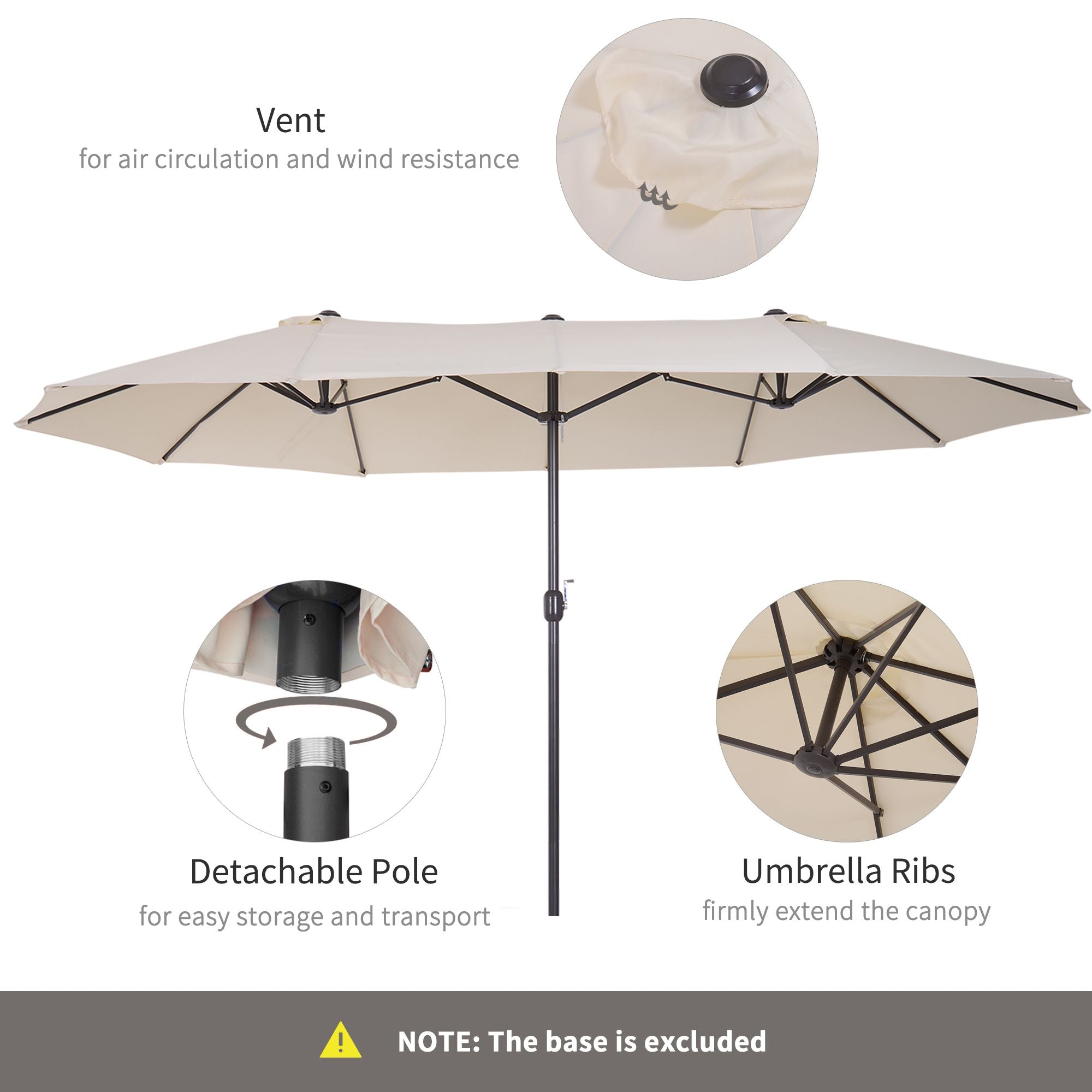 Outsunny 15ft Double-Sided Patio Umbrella Outdoor Market Extra Large Cream White with Crank for Deck Lawn Backyard Pool