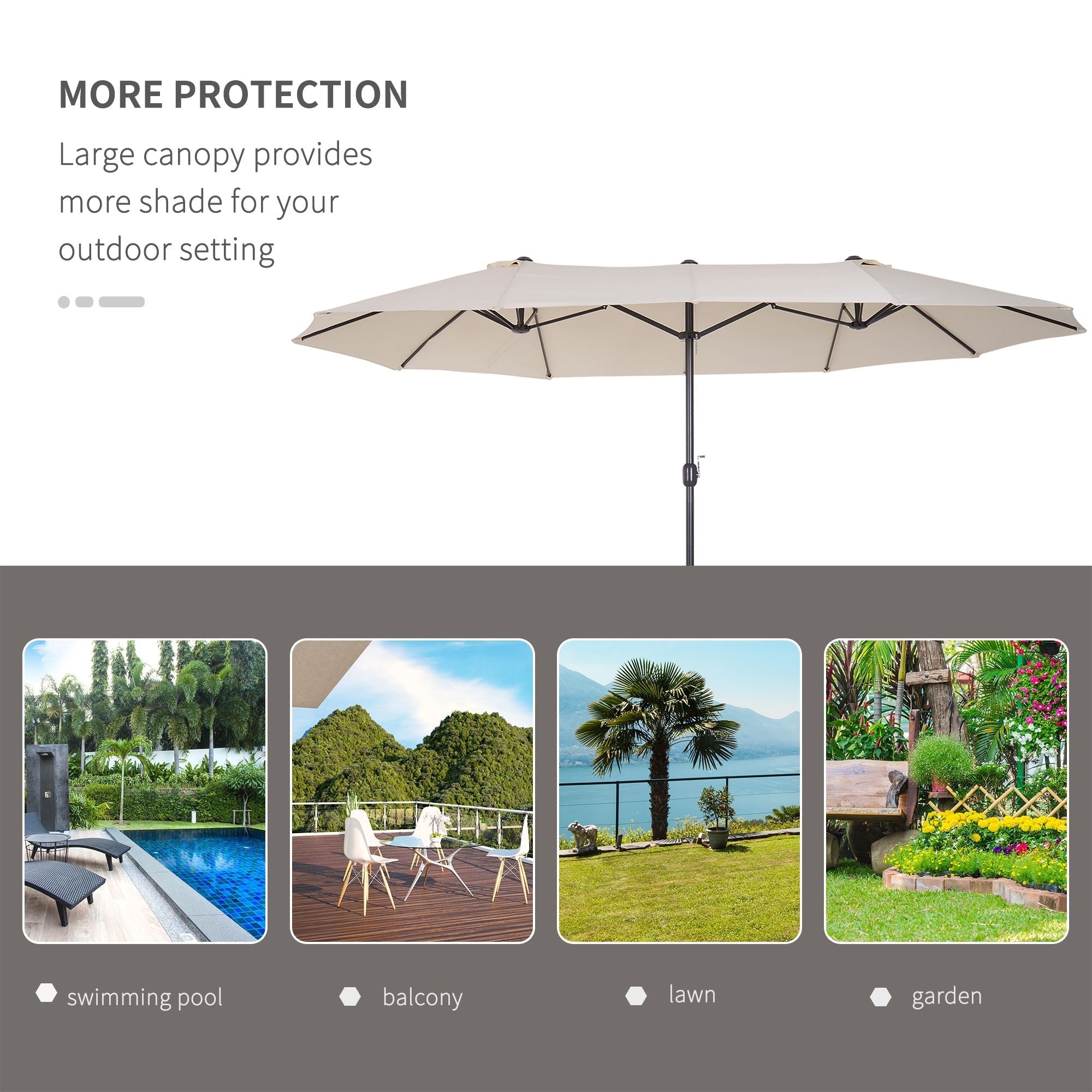 Outsunny 15ft Double-Sided Patio Umbrella Outdoor Market Extra Large Cream White with Crank for Deck Lawn Backyard Pool