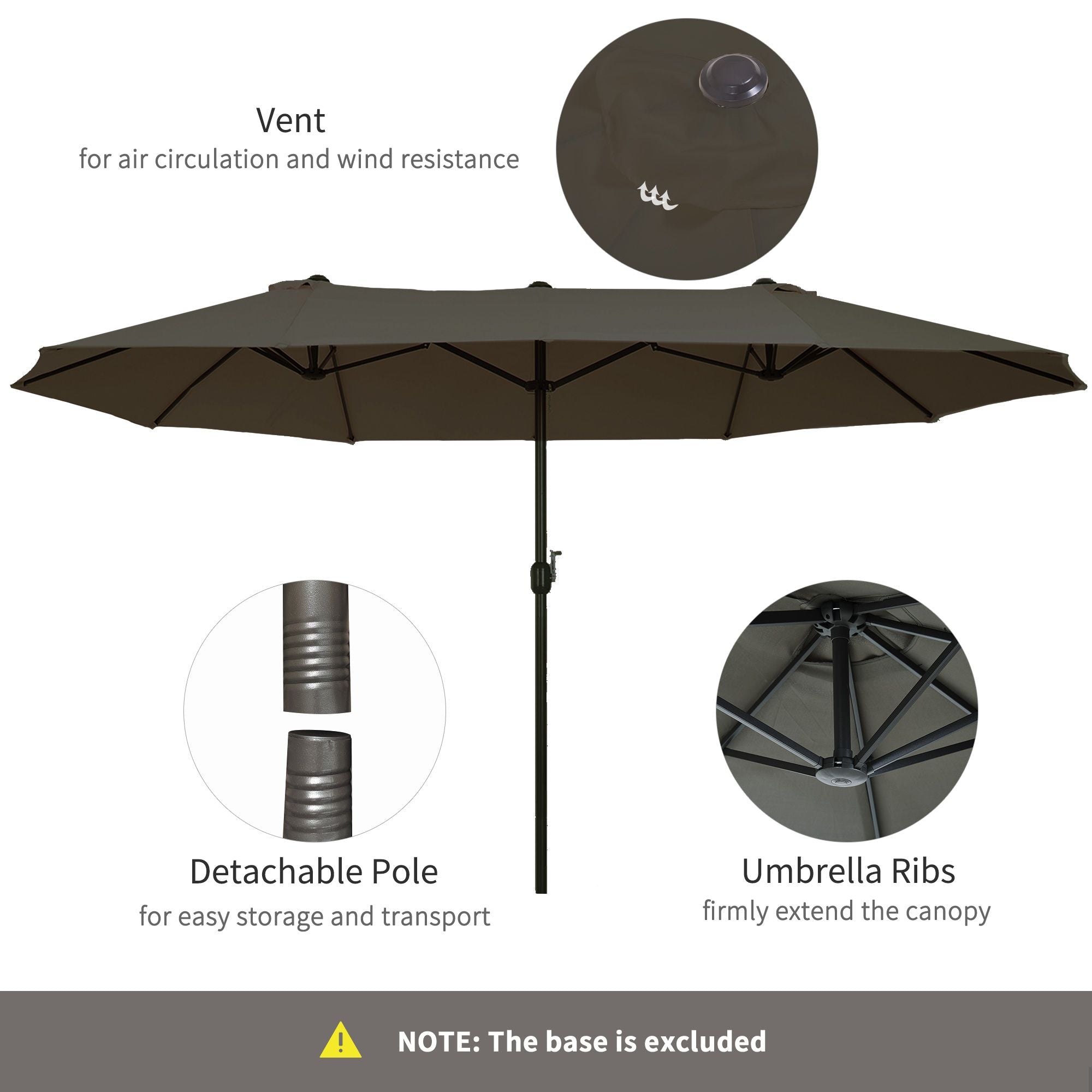 Outsunny 15ft Double-Sided Patio Umbrella Outdoor Market Extra Large Gray with Crank for Deck Lawn Backyard Pool