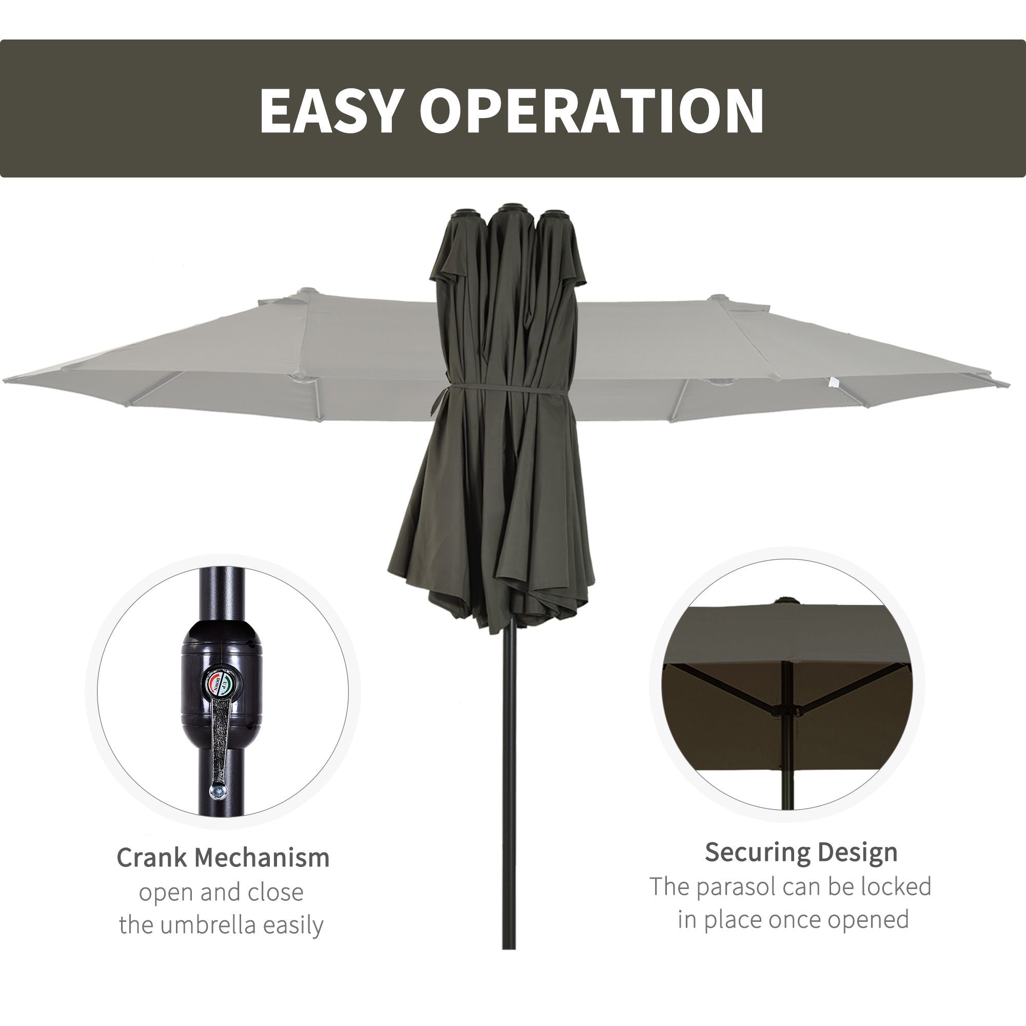 Outsunny 15ft Double-Sided Patio Umbrella Outdoor Market Extra Large Gray with Crank for Deck Lawn Backyard Pool
