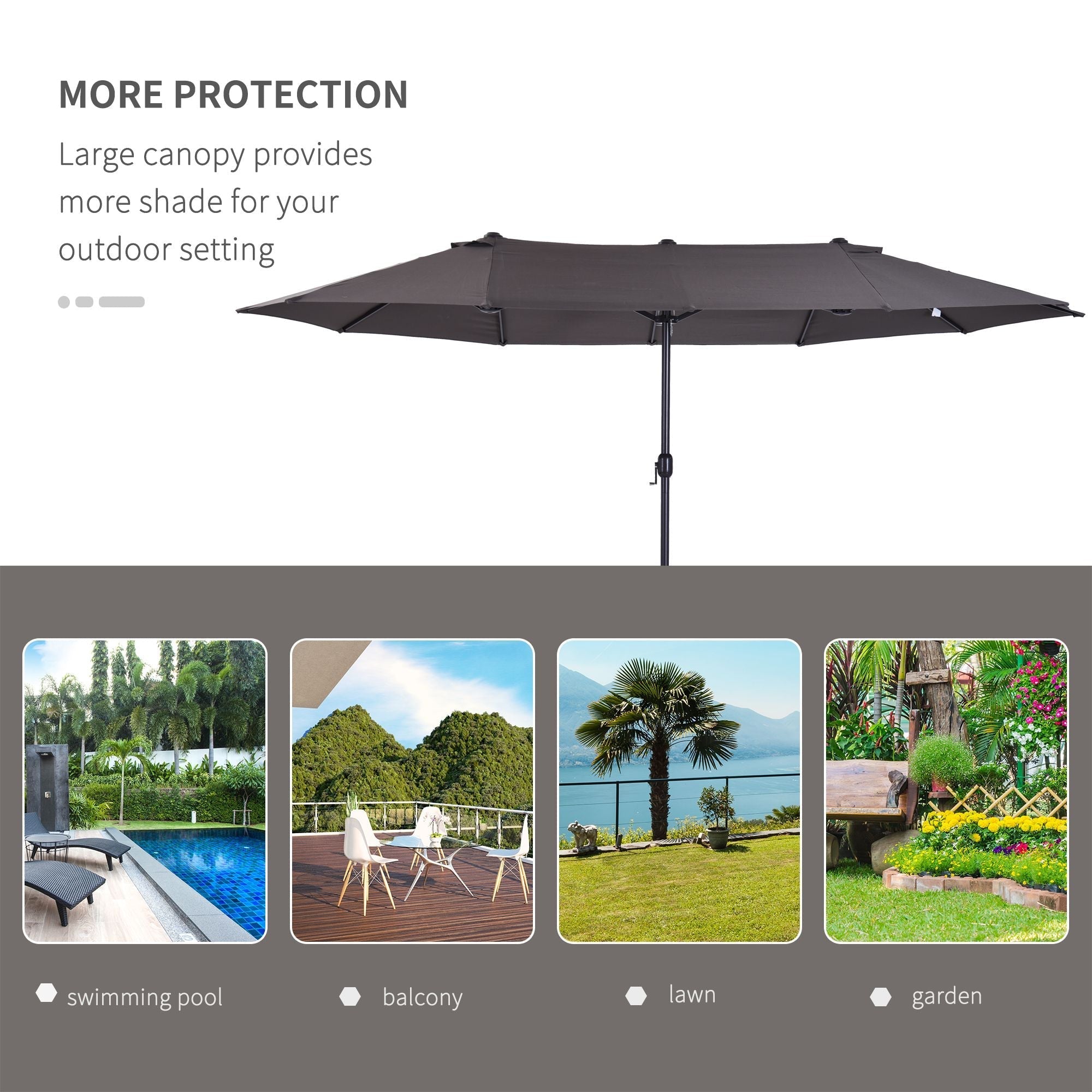 Outsunny 15ft Double-Sided Patio Umbrella Outdoor Market Extra Large Gray with Crank for Deck Lawn Backyard Pool