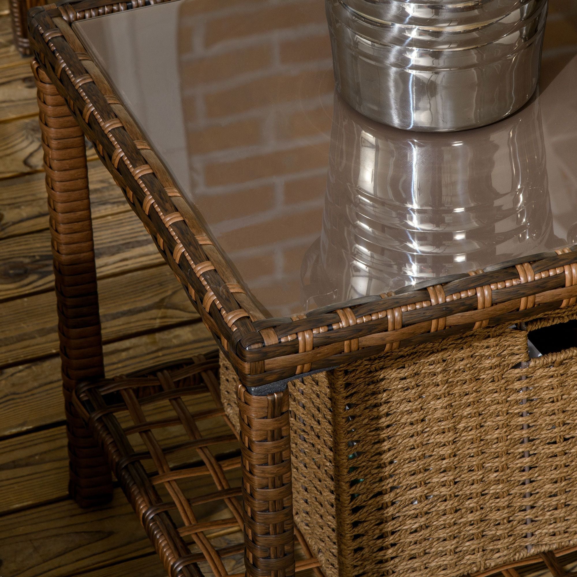 Outsunny 4pc Rattan Patio Set Outdoor Conversation with Swivel Rocking Chairs Cream