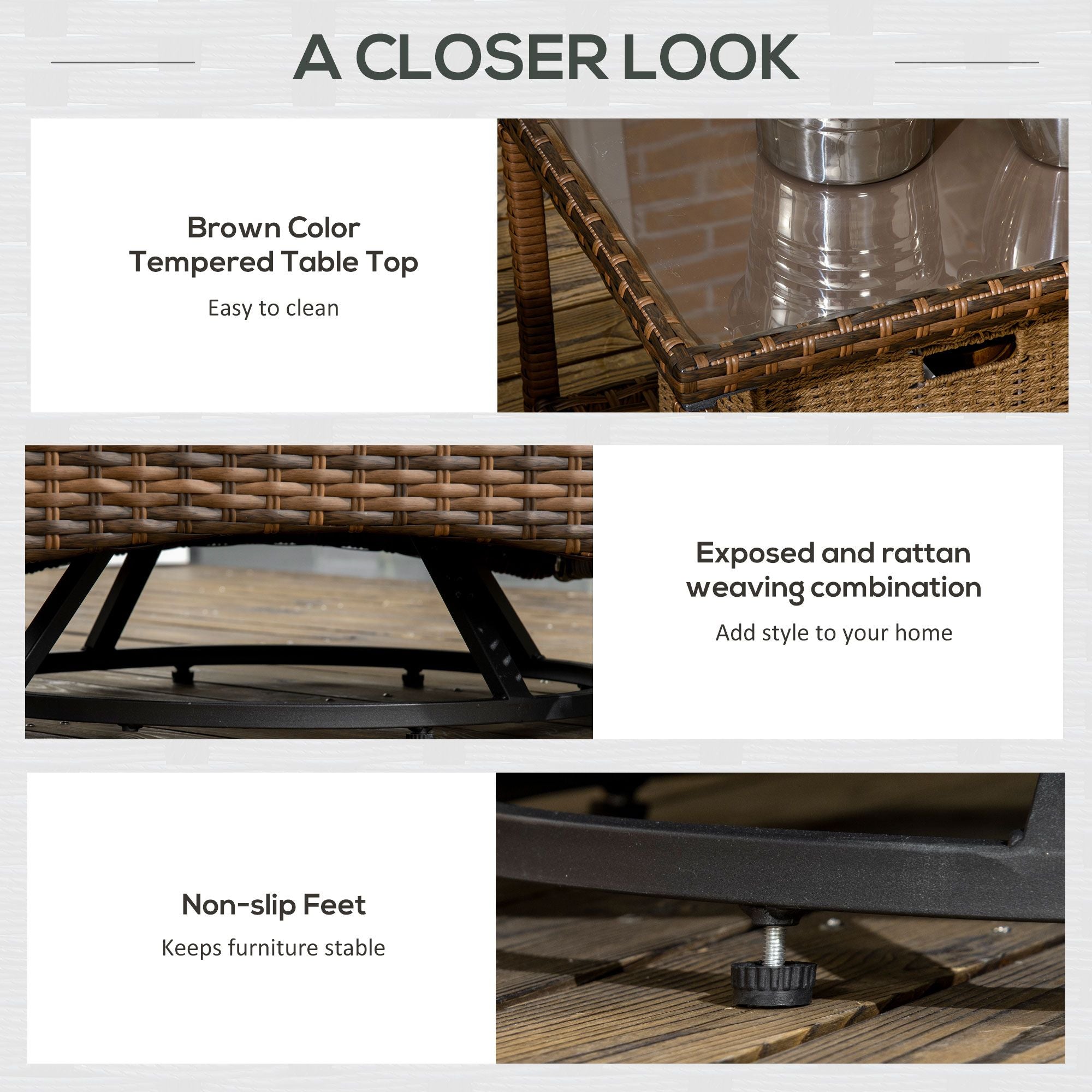 Outsunny 4pc Rattan Patio Set Outdoor Conversation with Swivel Rocking Chairs Cream