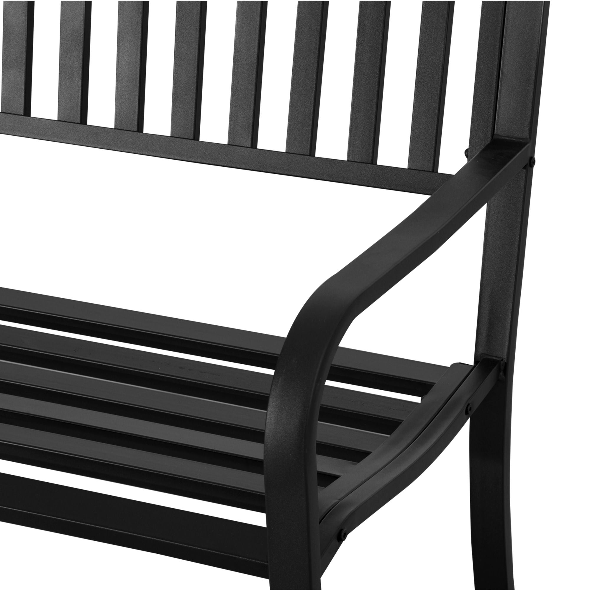 Outsunny 50ft Outdoor Bench Seat, Patio Bench with Slatted Seat, Metal Porch Bench, with 2 Person Design, for Poolside, Lawn, Black