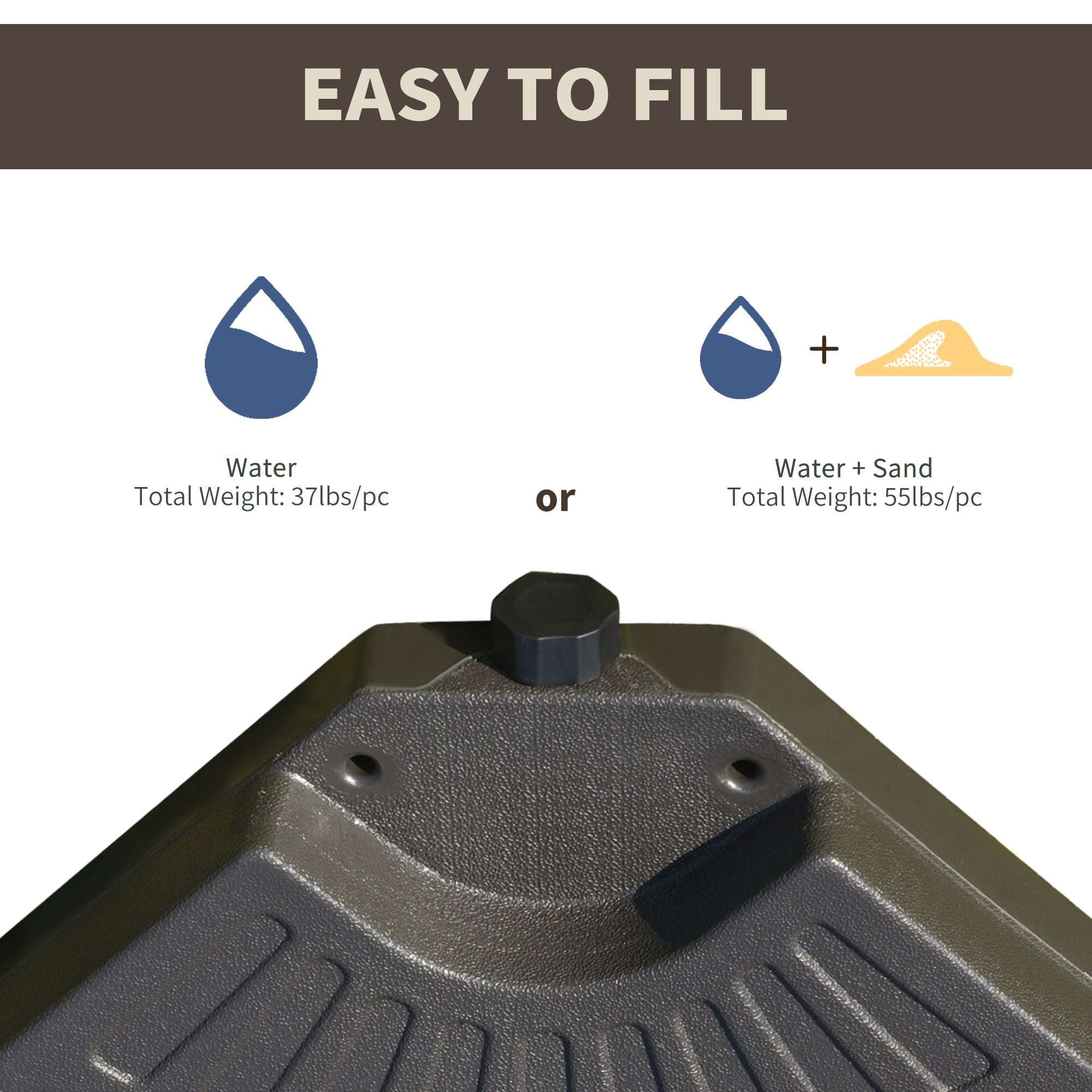 Outsunny Cantilever Patio Umbrella Base Fan Shaped Weights with Handles Durable Material Coffee