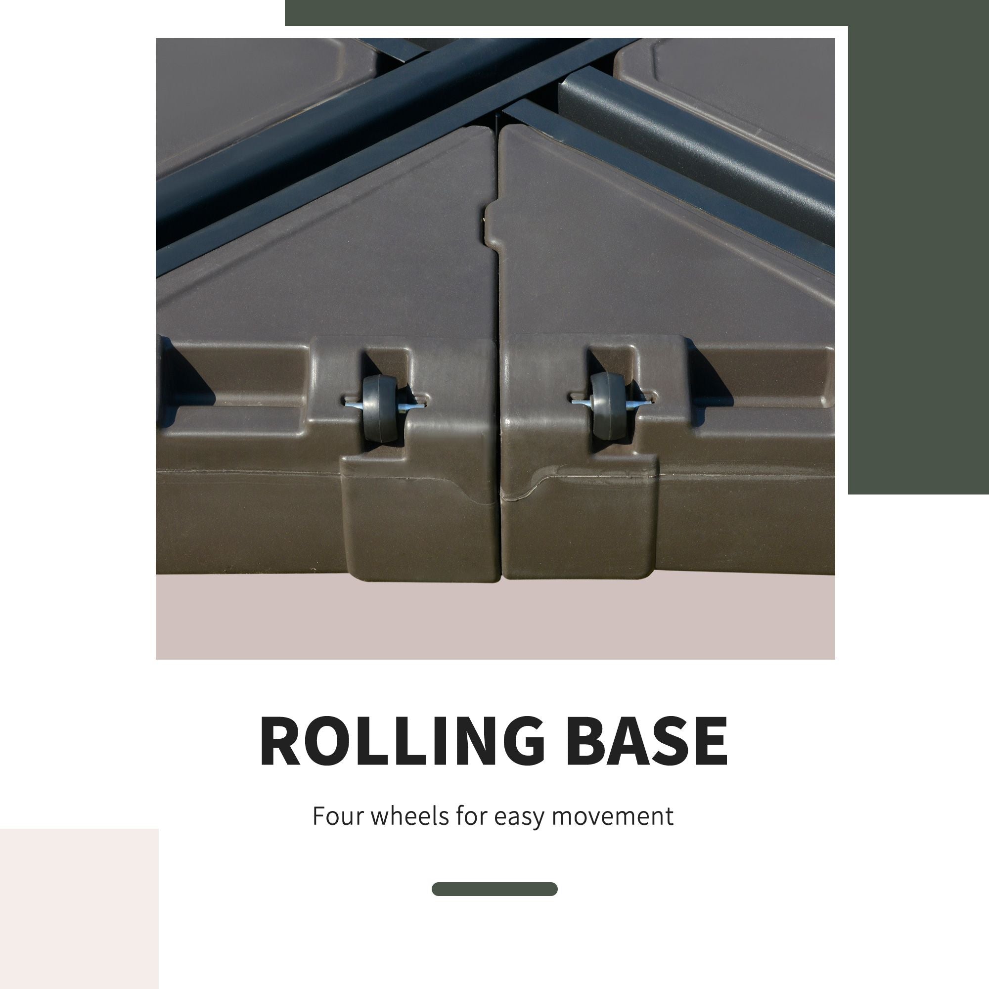 Outsunny Cantilever Umbrella Base with Wheels 330 lbs Sand 286 lbs Water Heavy Duty Coffee