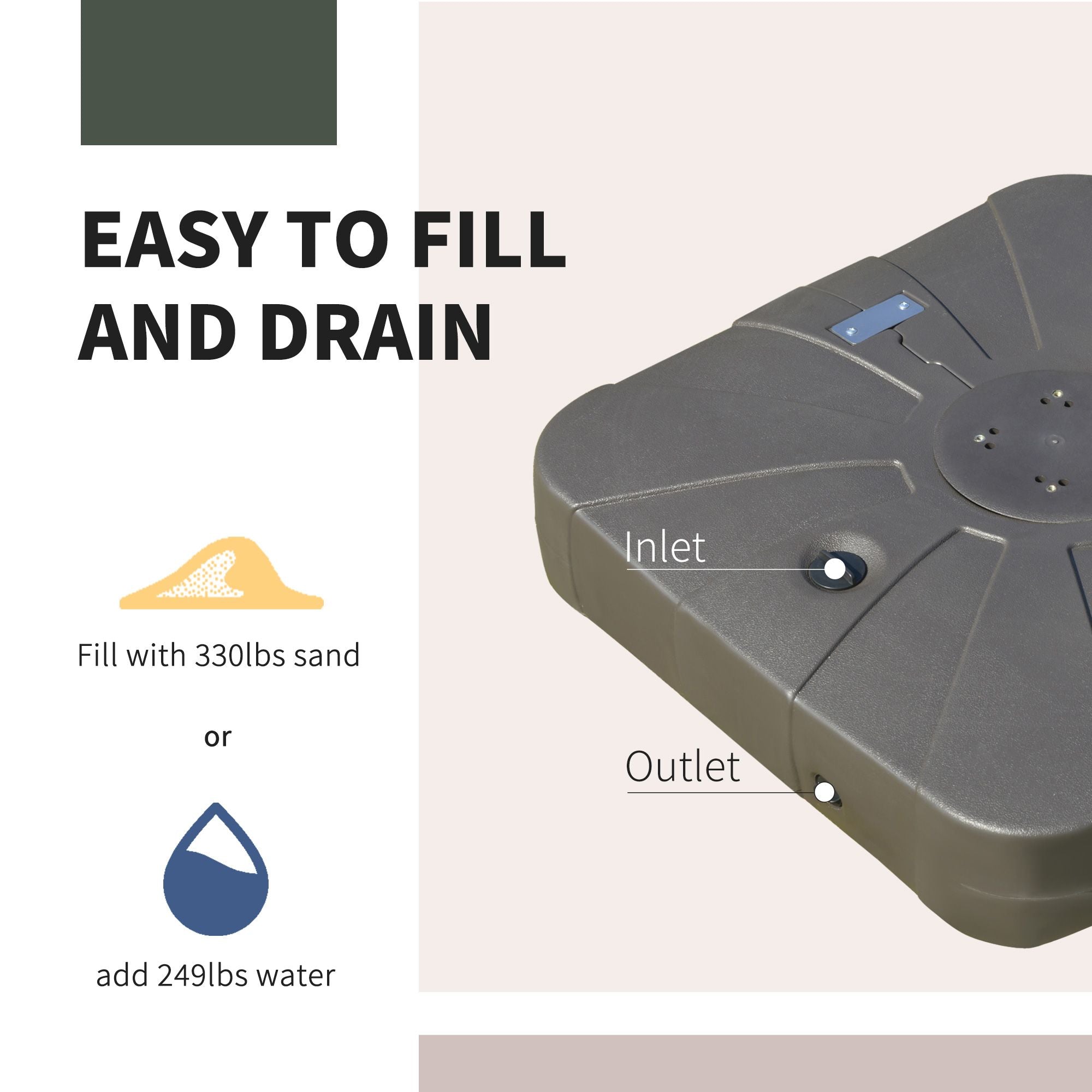 Outsunny Cantilever Umbrella Base with Wheels 330 lbs Sand 286 lbs Water Heavy Duty Coffee