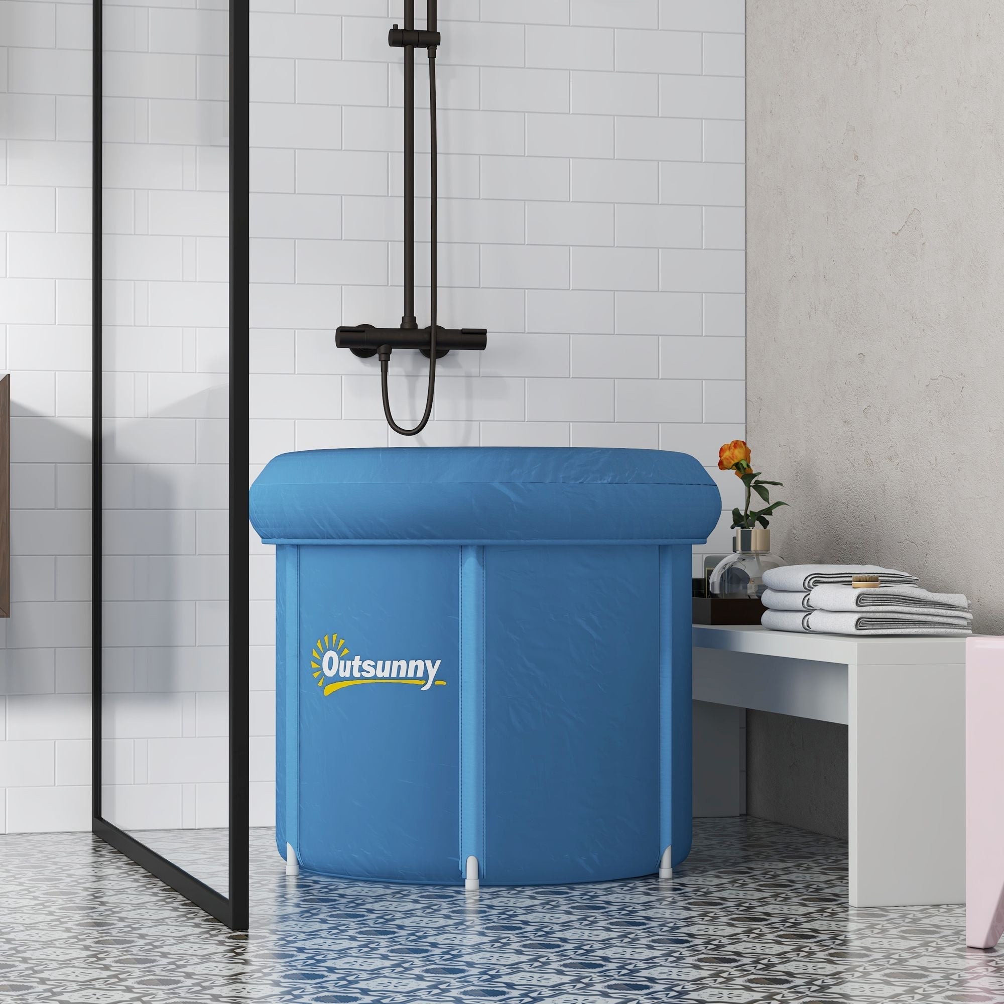 Outsunny Cold Plunge Tub, Portable Ice Bath Cold Water Therapy Tub with Thermo Lid, for Athletes Recovery, Dark Blue