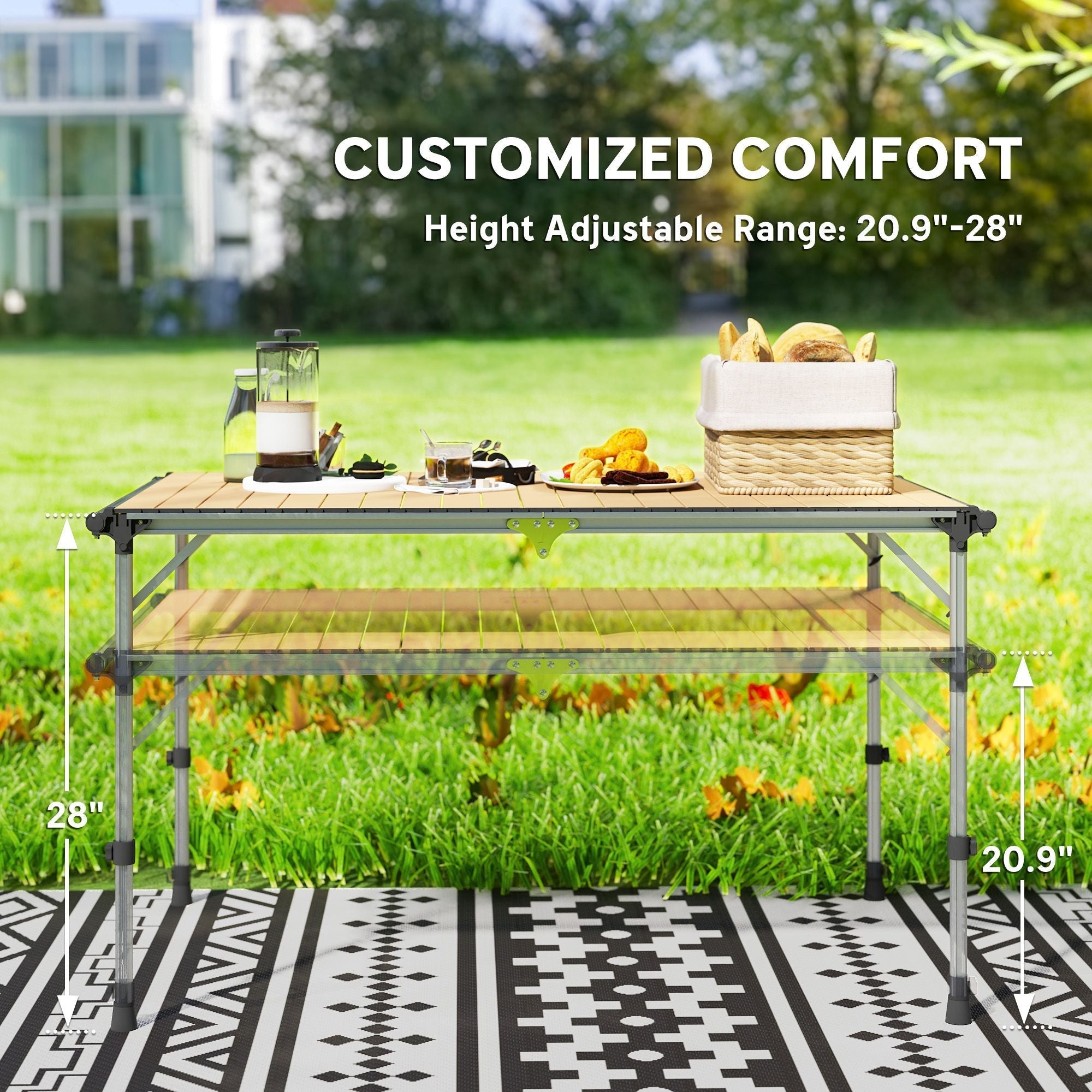 Outsunny Folding Camping Table, Adjustable Height Aluminum Table, Portable Camping Table for Picnic, Beach, BBQ